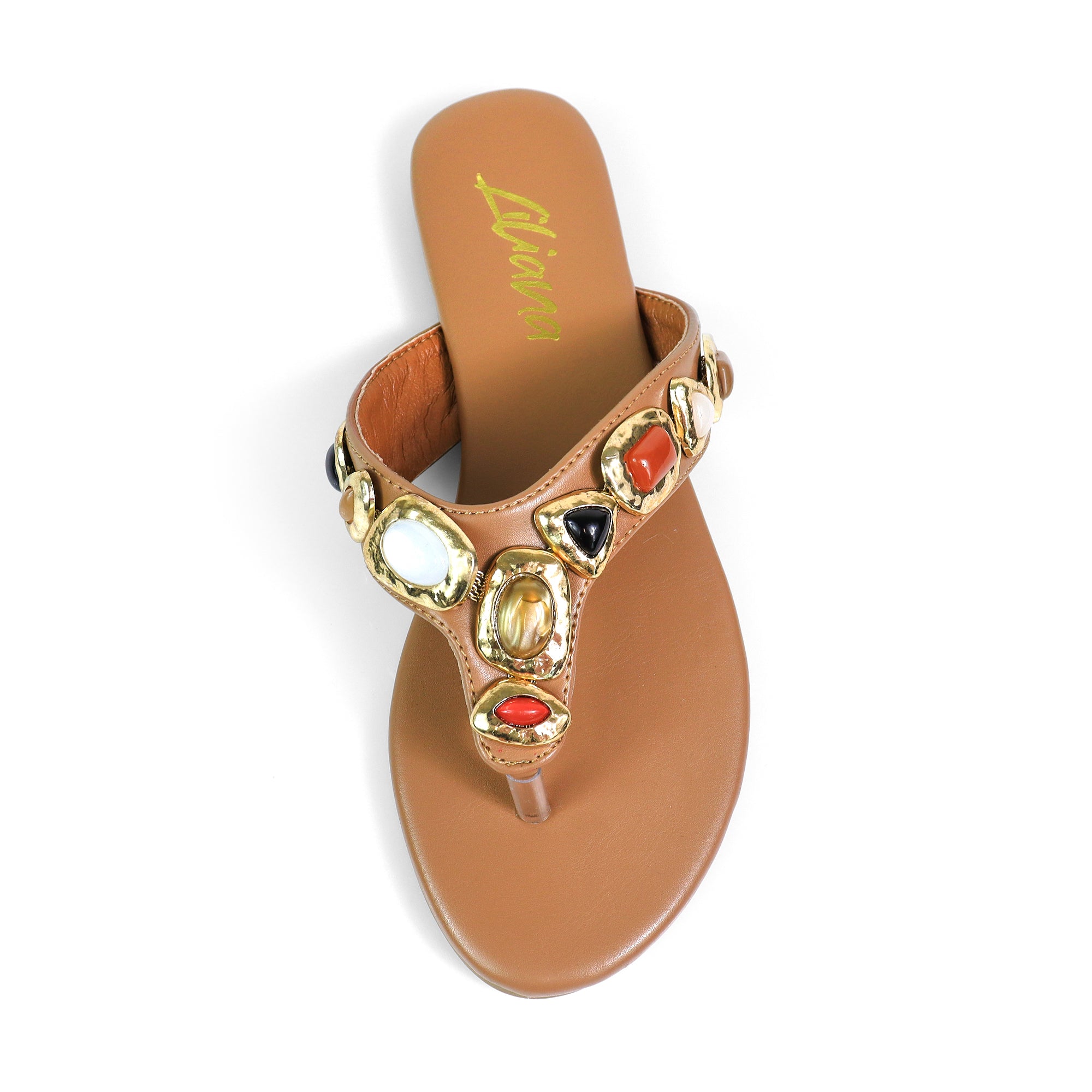 MARLO-252 MUTIPLE STONE THOUNG SANDALS TAN