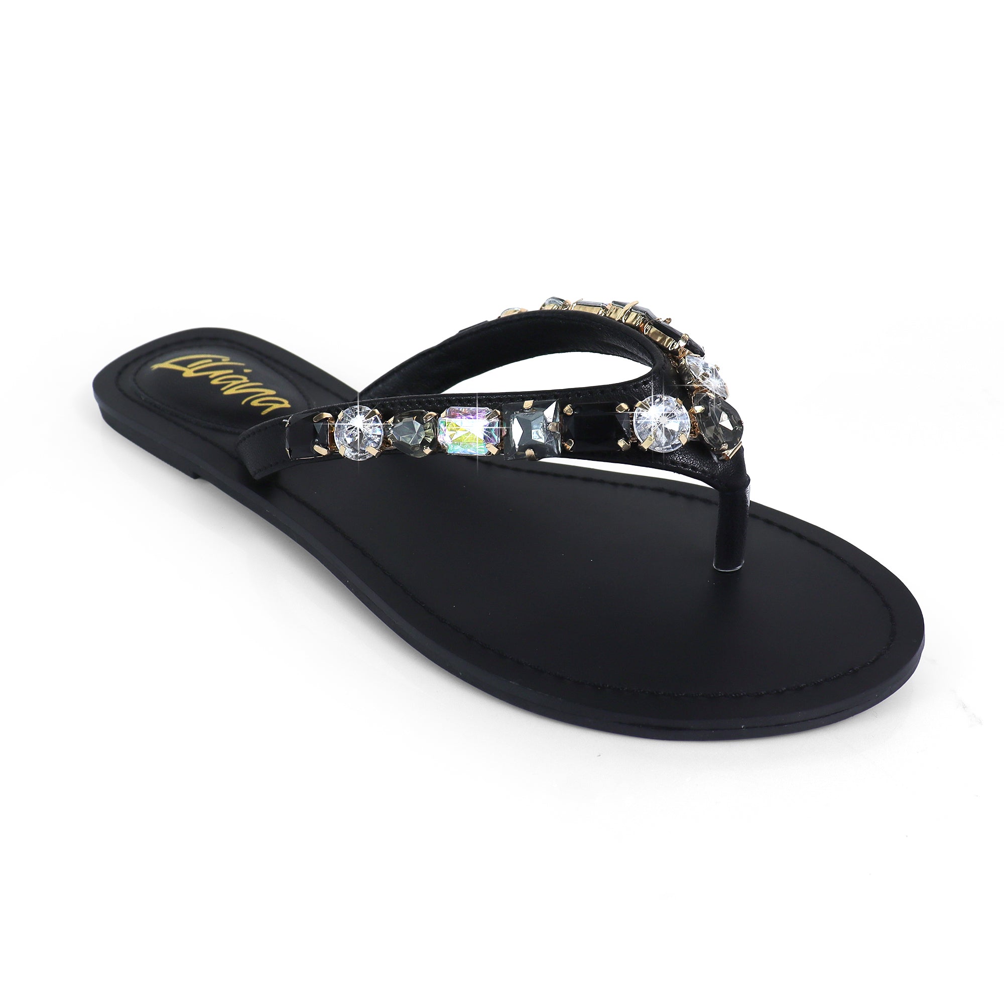 MARLO-256 COLOR STONE DETAIL THONG SANDAL BLACK