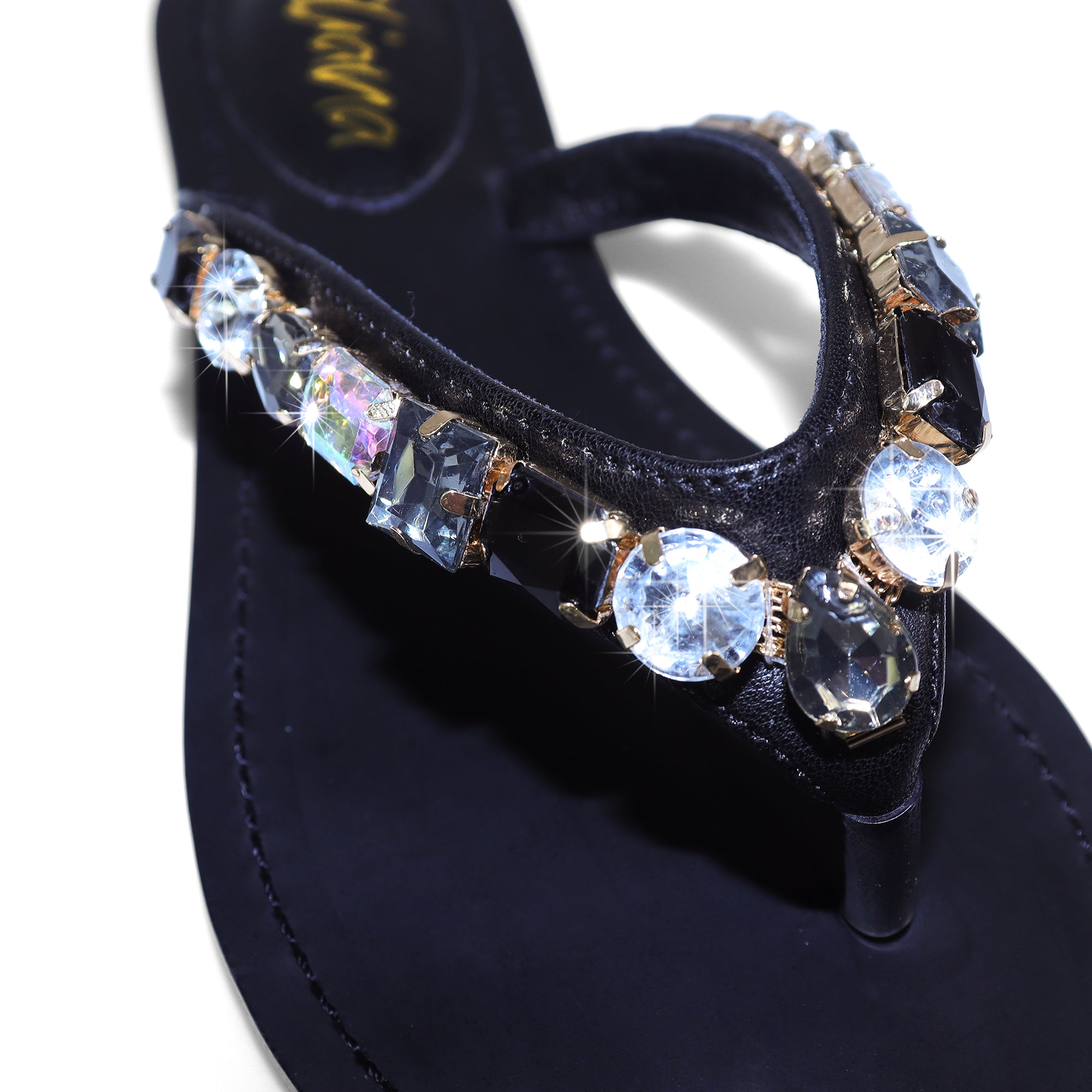 MARLO-256 COLOR STONE DETAIL THONG SANDAL BLACK