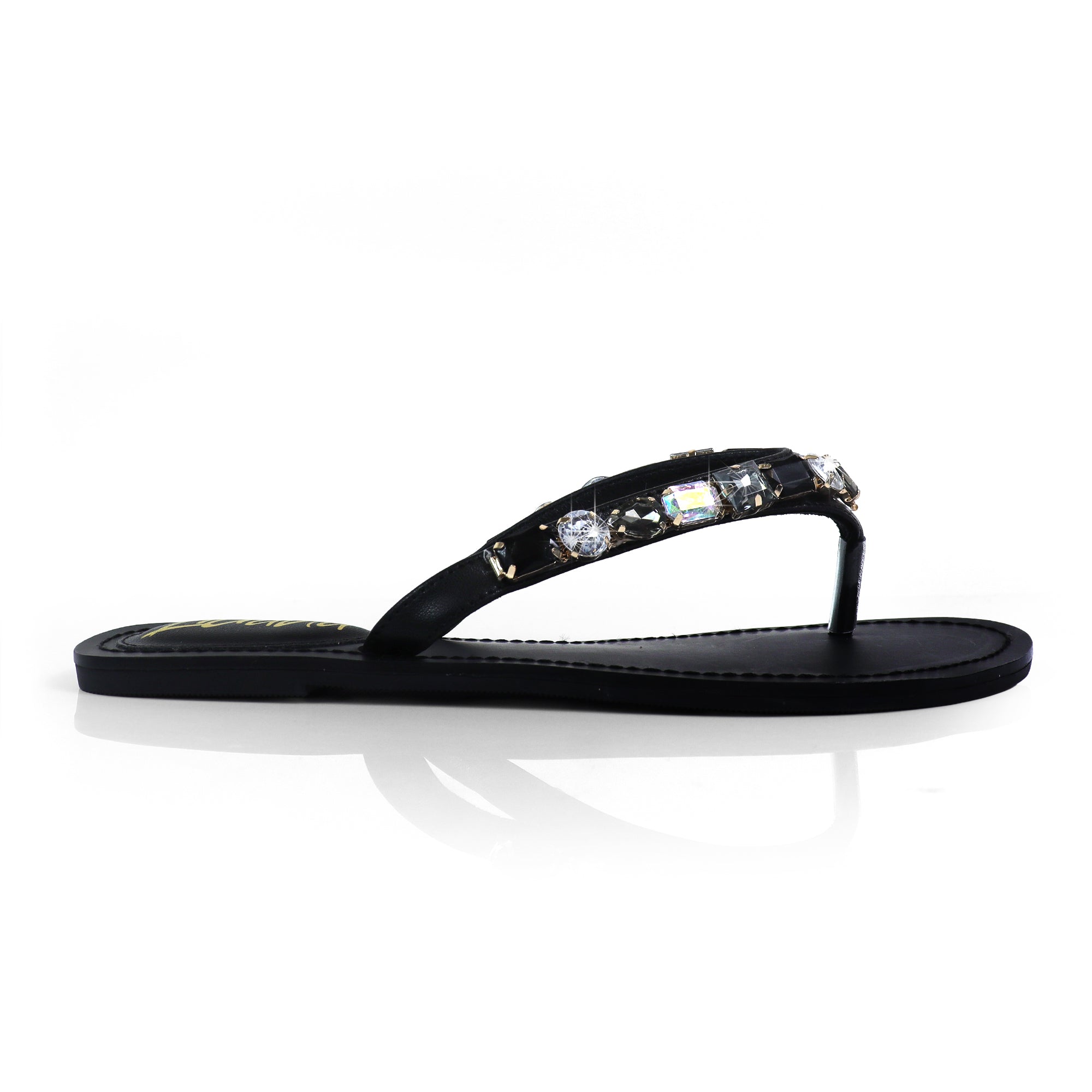 MARLO-256 COLOR STONE DETAIL THONG SANDAL BLACK