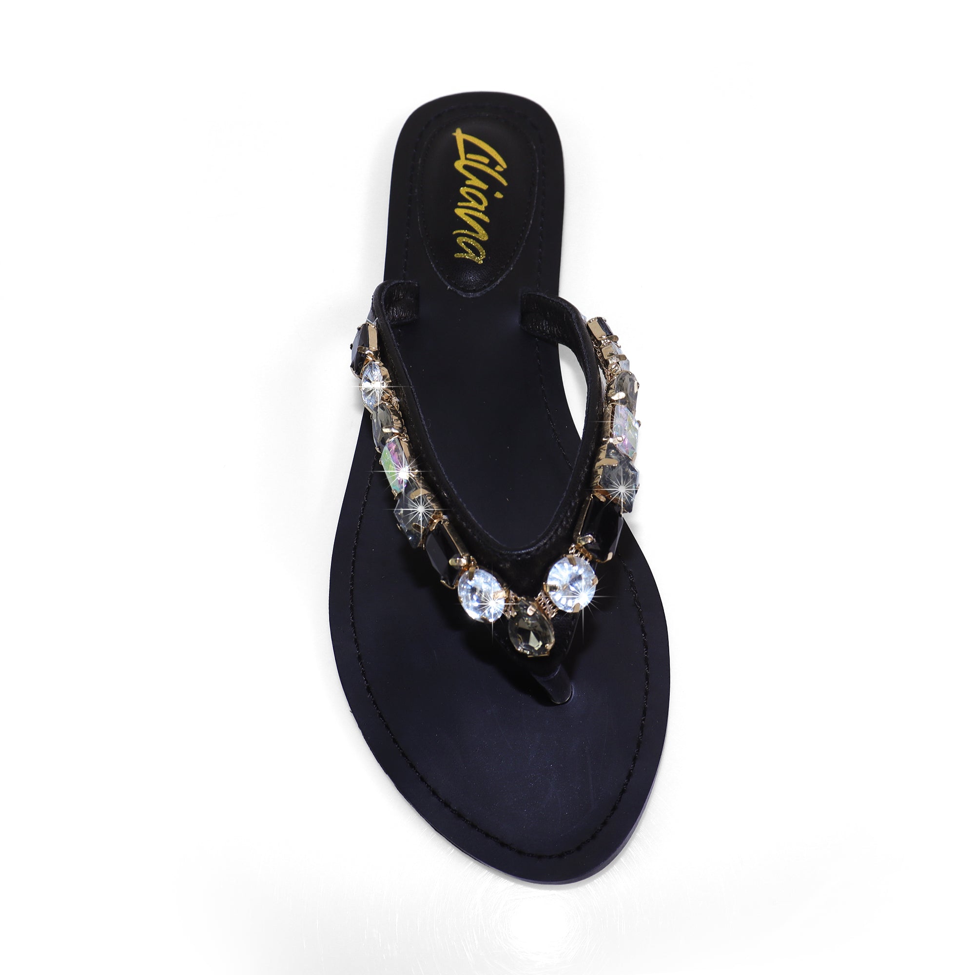 MARLO-256 COLOR STONE DETAIL THONG SANDAL BLACK
