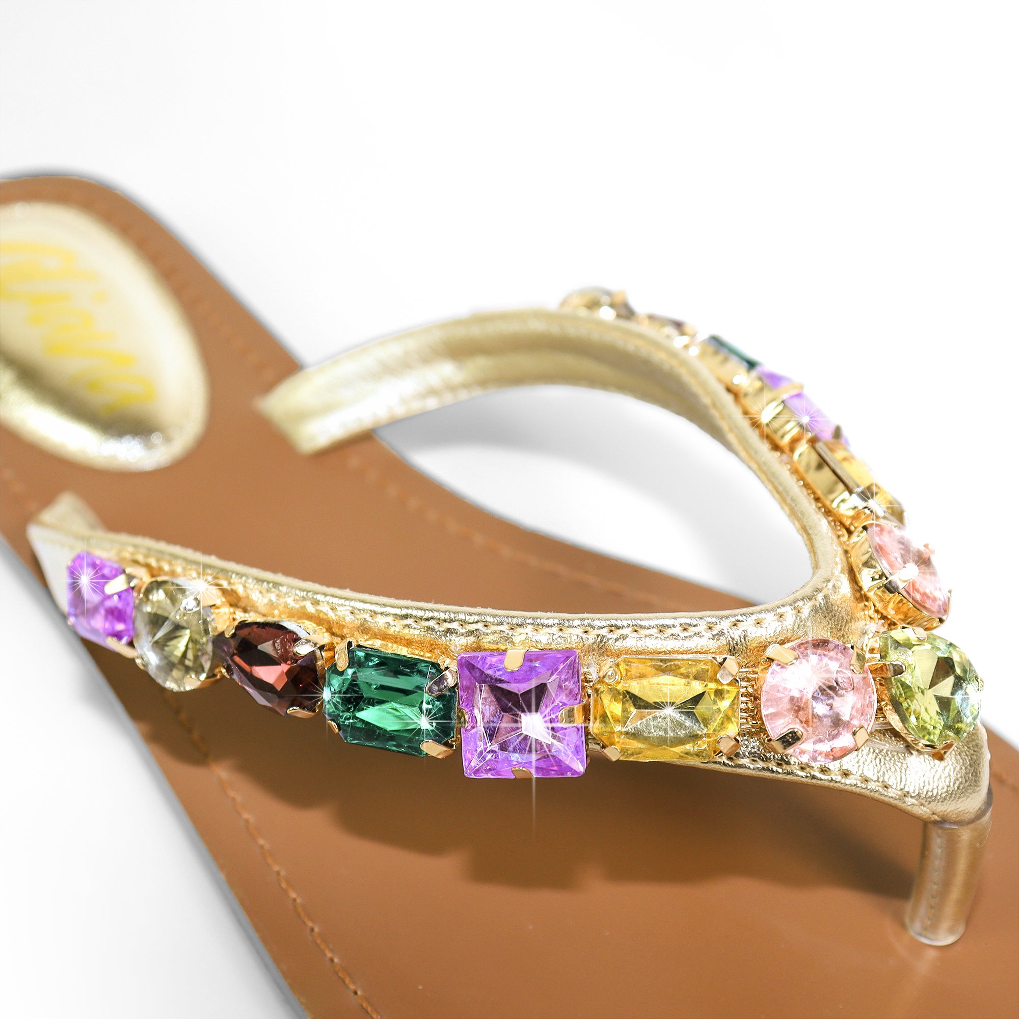 MARLO-256 COLOR STONE DETAIL THONG SANDAL GOLD