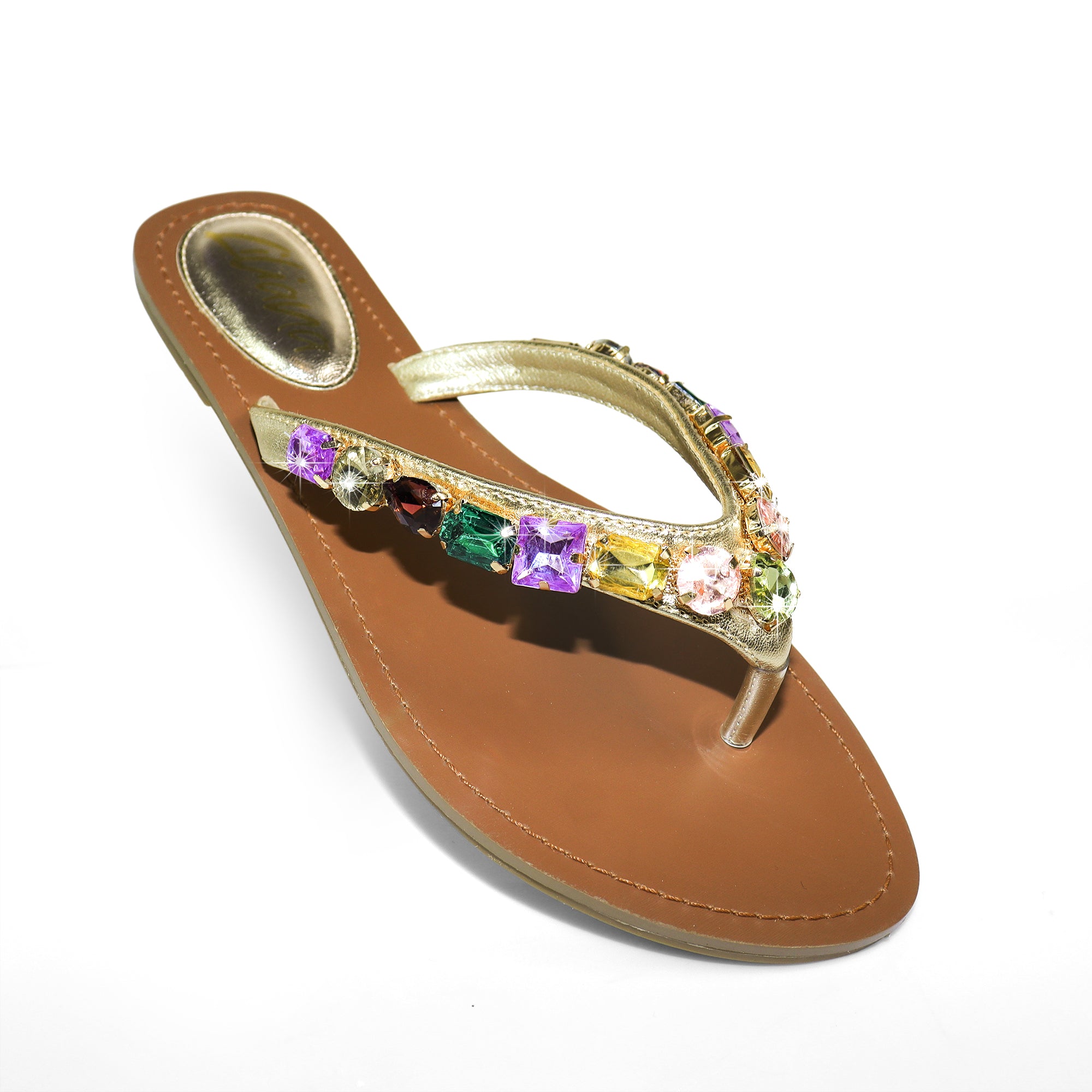 MARLO-256 COLOR STONE DETAIL THONG SANDAL GOLD