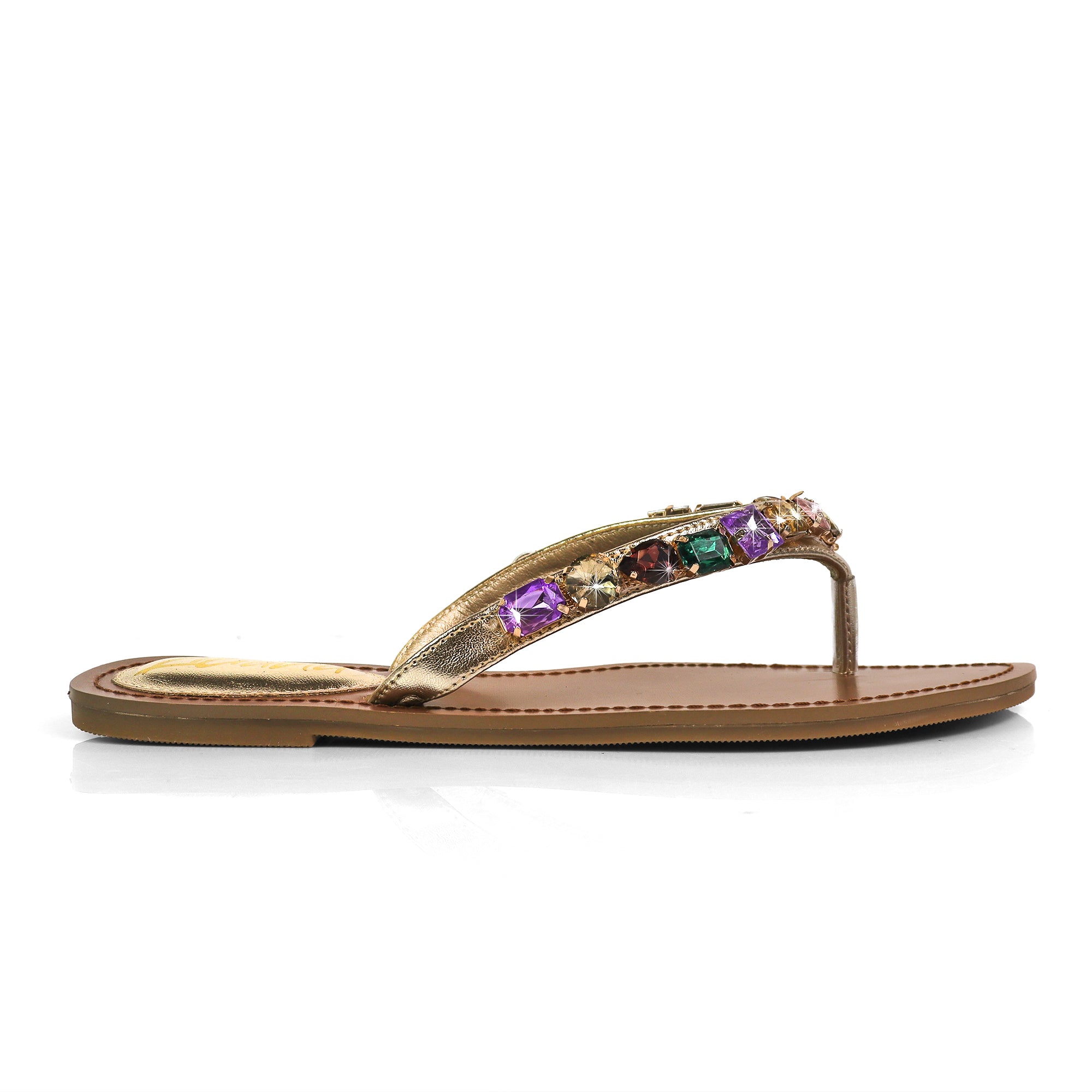 MARLO-256 COLOR STONE DETAIL THONG SANDAL GOLD