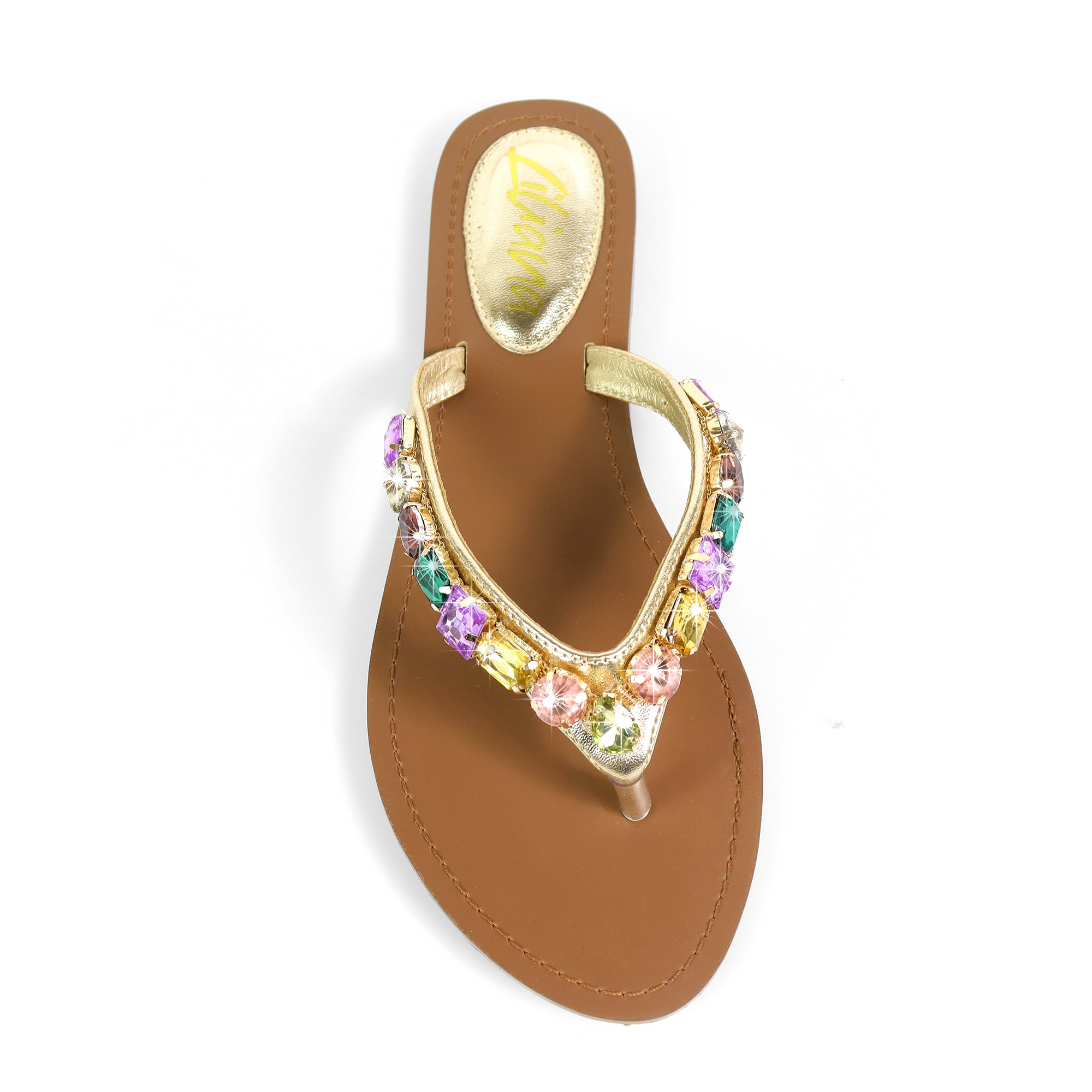 MARLO-256 COLOR STONE DETAIL THONG SANDAL GOLD