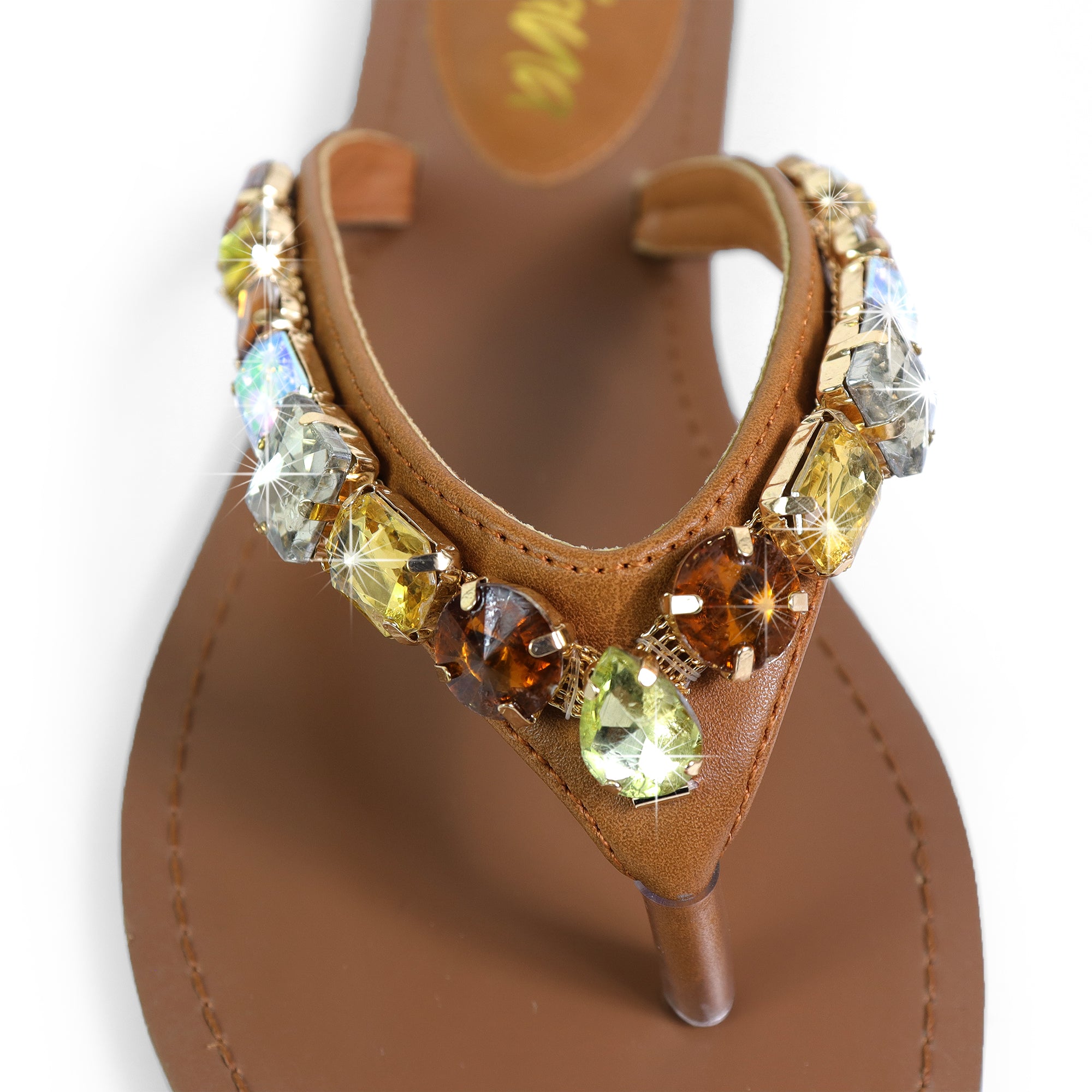 MARLO-256 COLOR STONE DETAIL THONG SANDAL TAN