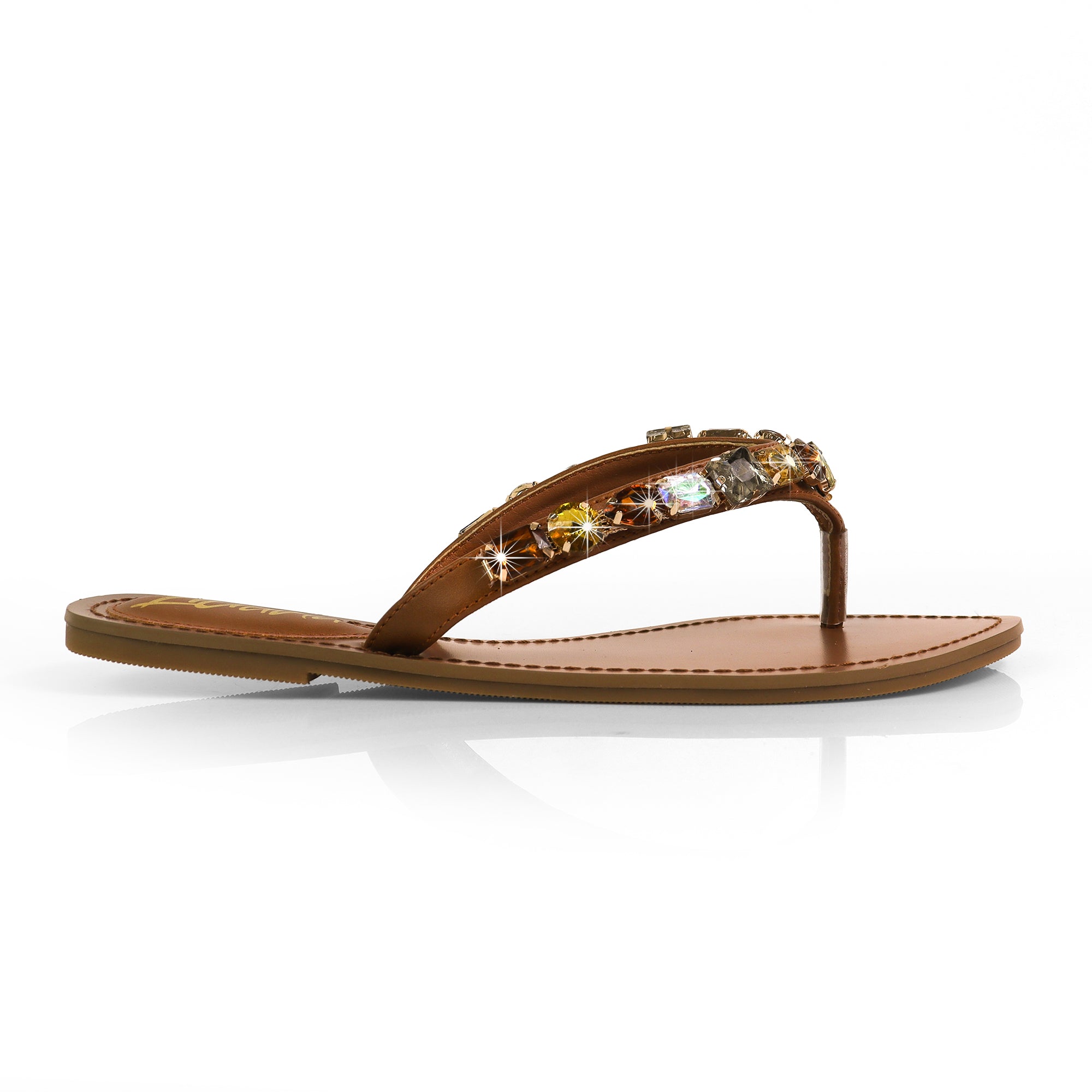 MARLO-256 COLOR STONE DETAIL THONG SANDAL TAN