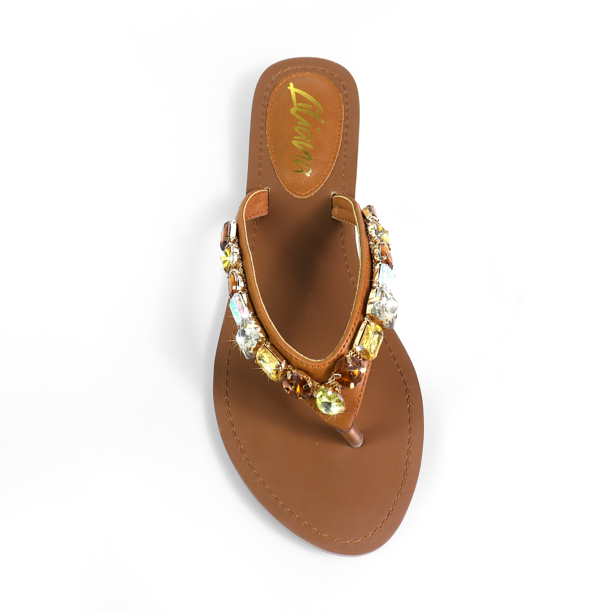 MARLO-256 COLOR STONE DETAIL THONG SANDAL TAN