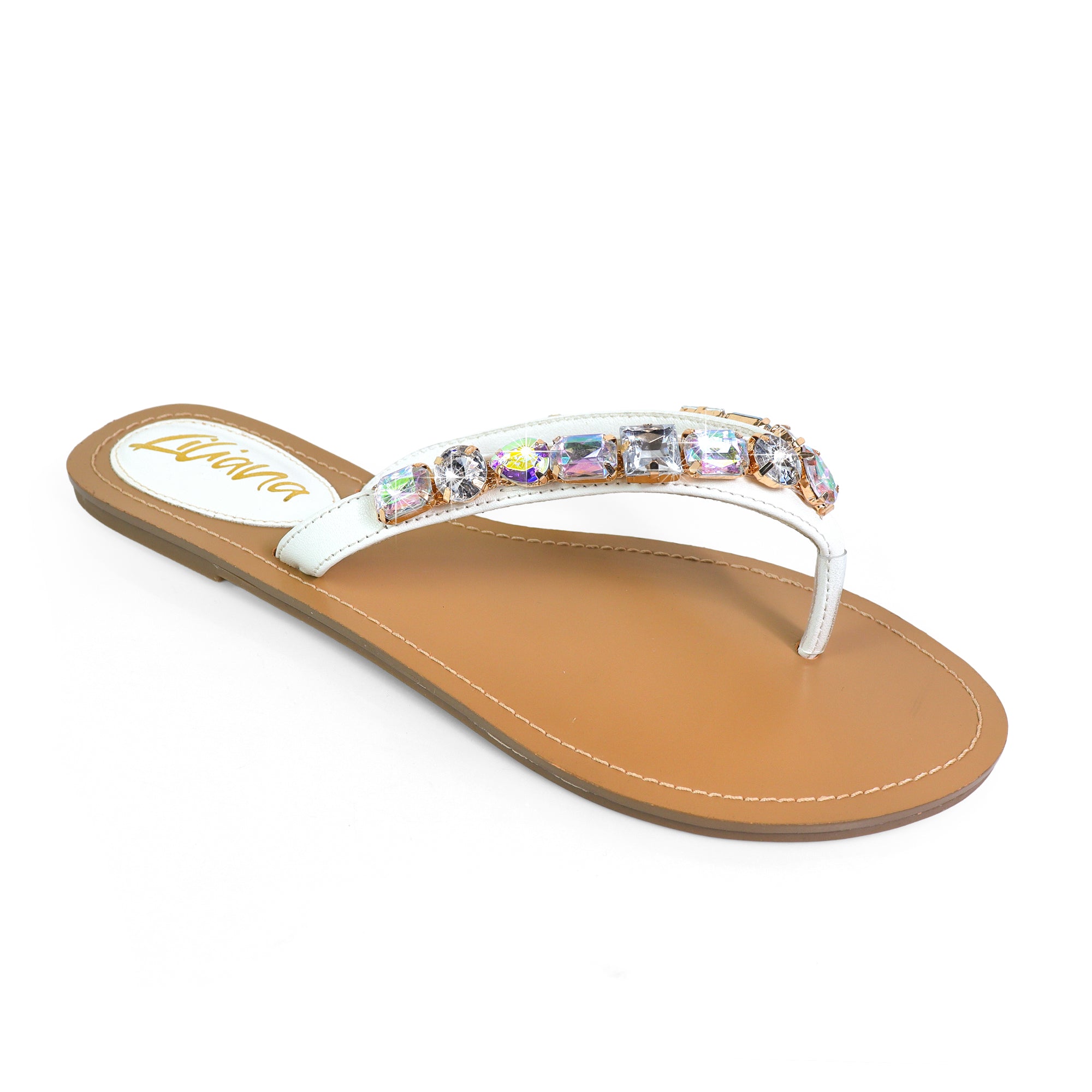 MARLO-256 COLOR STONE DETAIL THONG SANDAL WHITE
