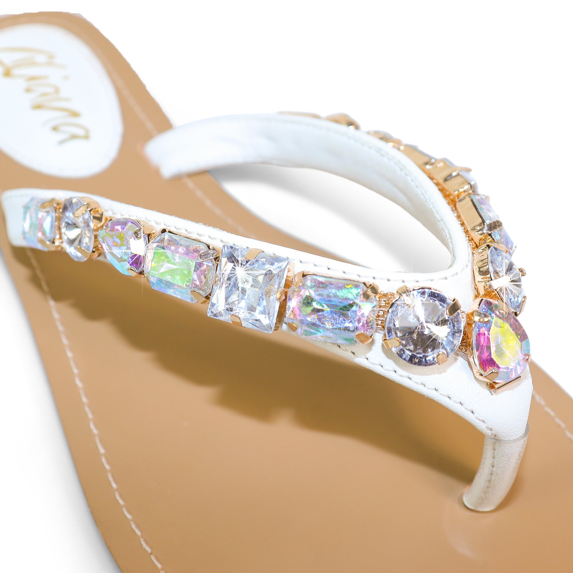 MARLO-256 COLOR STONE DETAIL THONG SANDAL WHITE