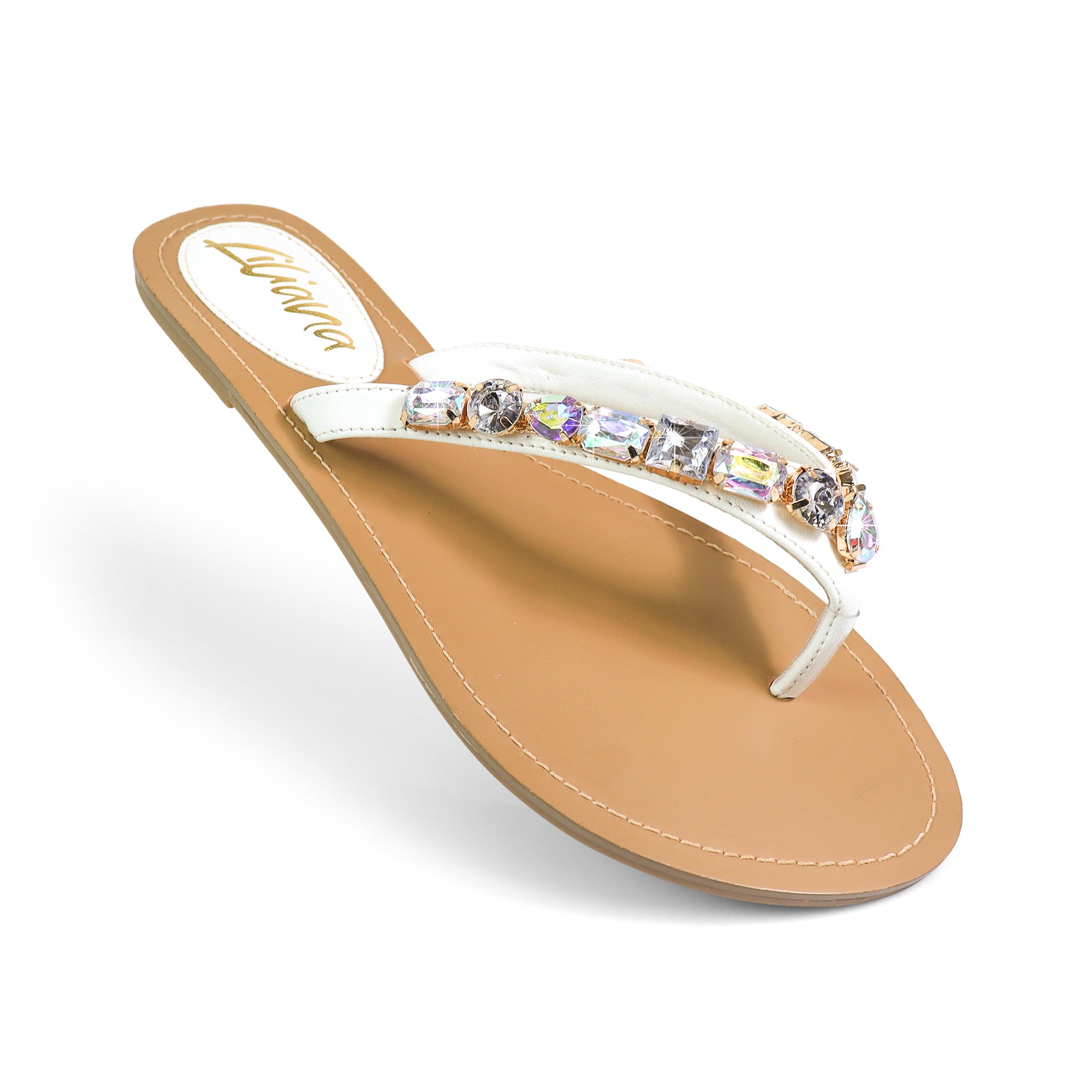 MARLO-256 COLOR STONE DETAIL THONG SANDAL WHITE