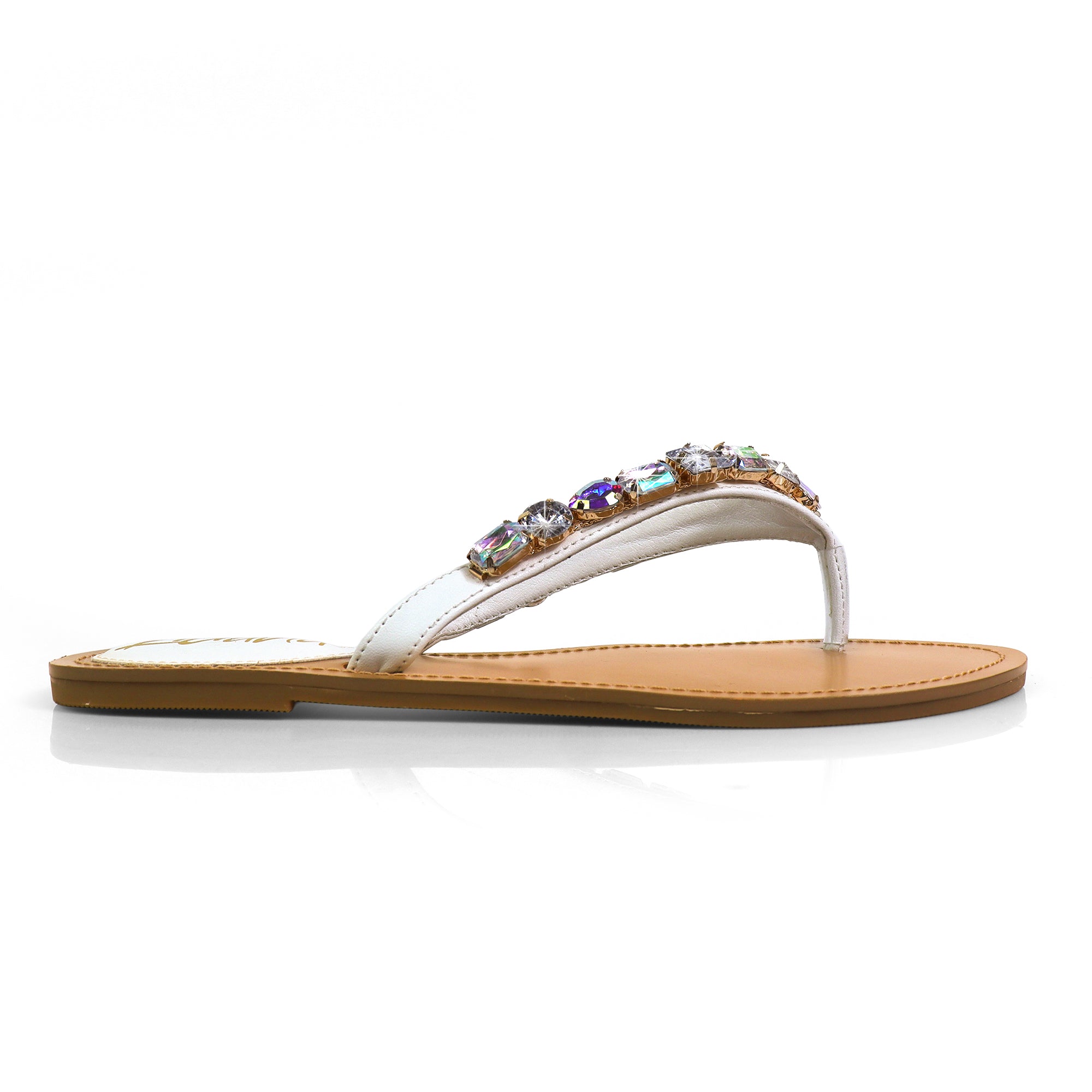 MARLO-256 COLOR STONE DETAIL THONG SANDAL WHITE