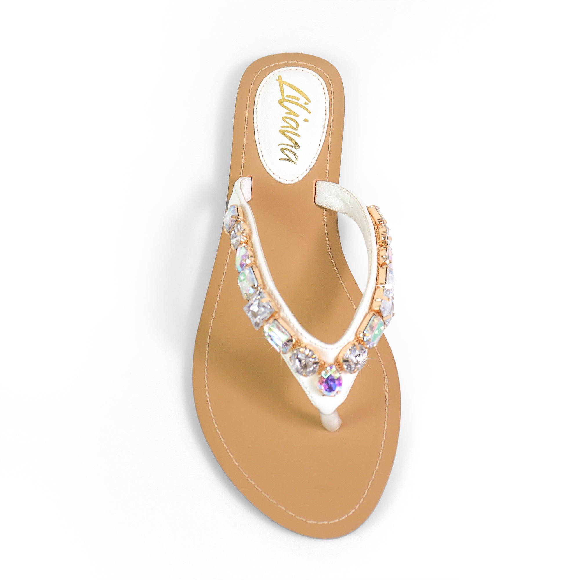 MARLO-256 COLOR STONE DETAIL THONG SANDAL WHITE