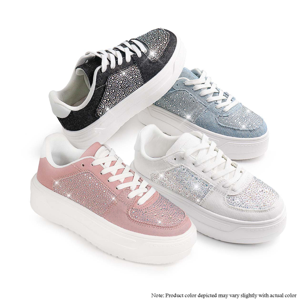 MARSEL-1 LACEUP RHINESTONE SNEAKERS - BLACK