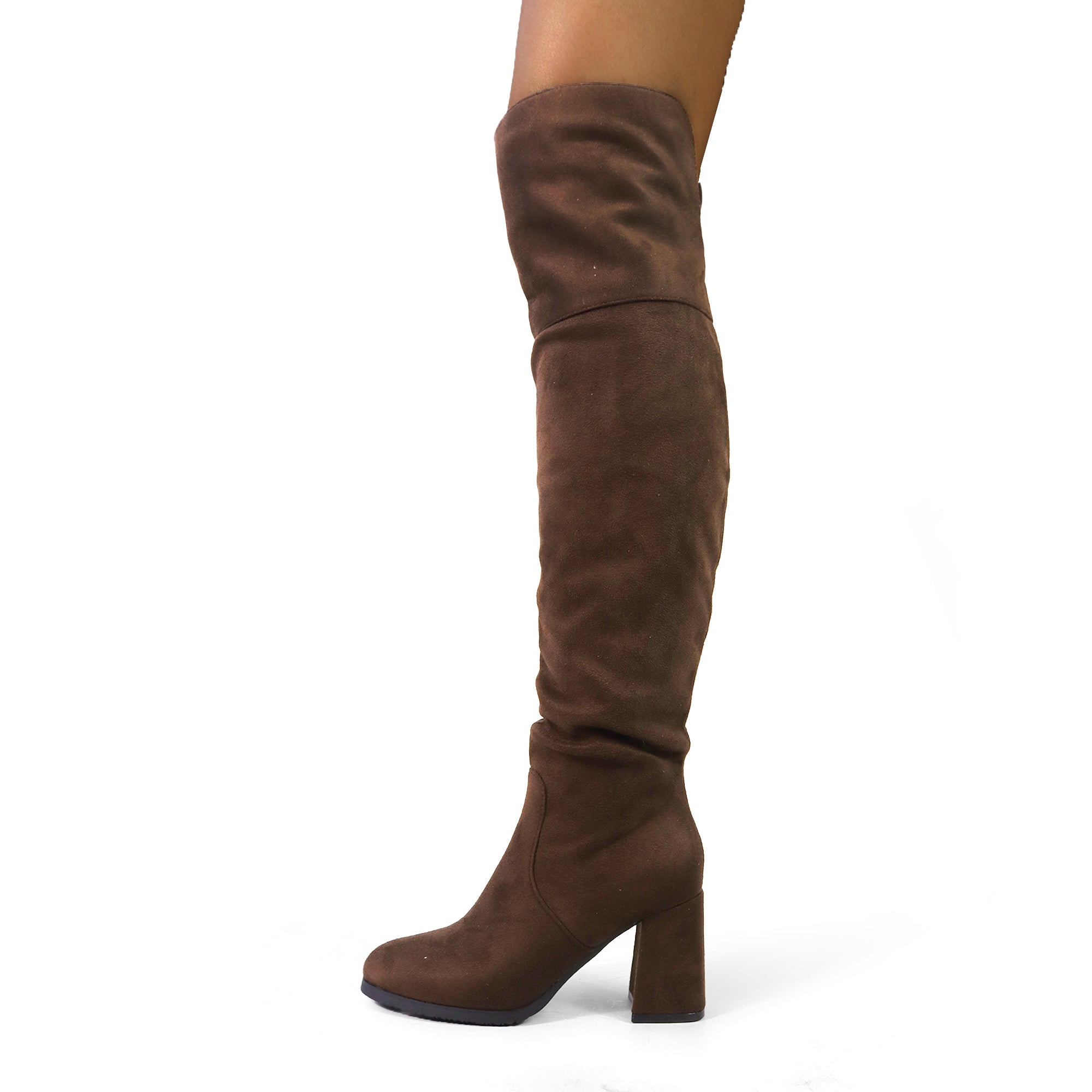 MARTELLA-1 OVER KNEE SUEDE W/ CHUNCKY HEEL CHOCOLATE