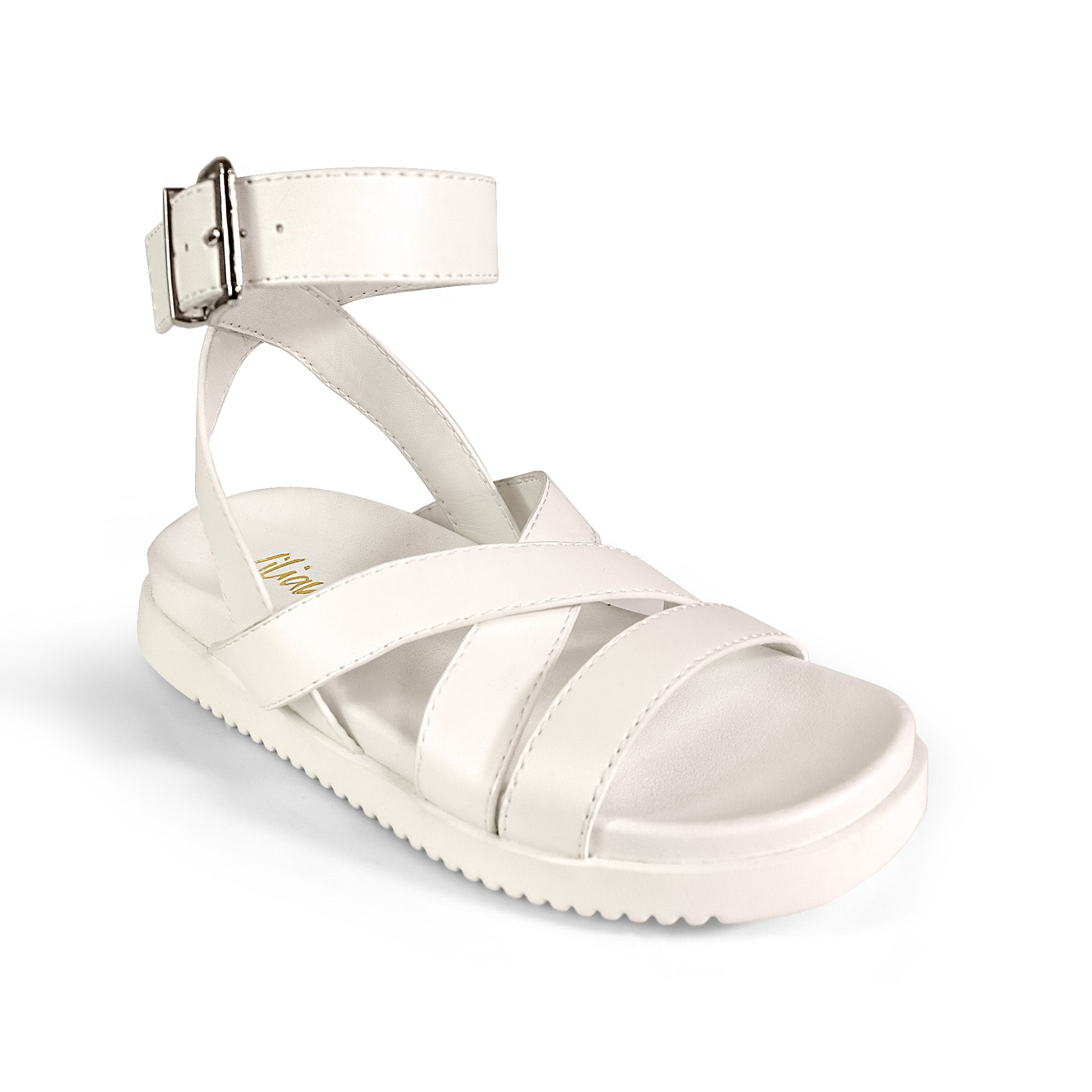 MARTINA-1 CROSS STRAP ANKLE BUCKLE PLATFORM SANDAL WHITE