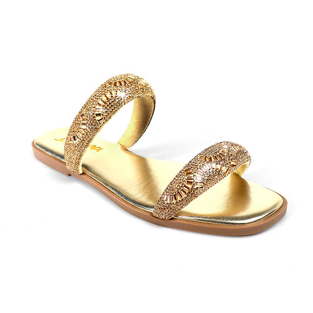 MASA-2 OPEN TOE RHINESTONE DUO BAND SANDSAL GOLD
