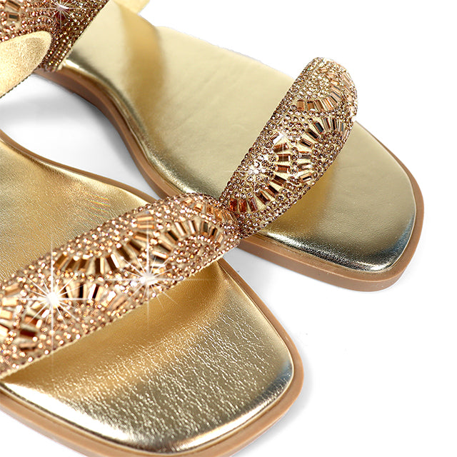 MASA-2 OPEN TOE RHINESTONE DUO BAND SANDSAL GOLD