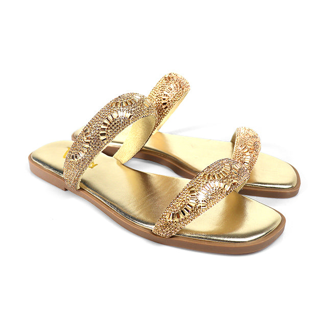 MASA-2 OPEN TOE RHINESTONE DUO BAND SANDSAL GOLD
