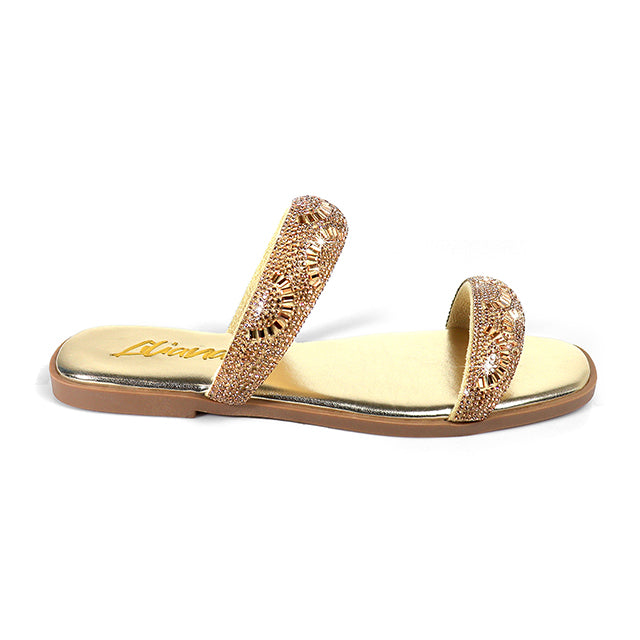 MASA-2 OPEN TOE RHINESTONE DUO BAND SANDSAL GOLD
