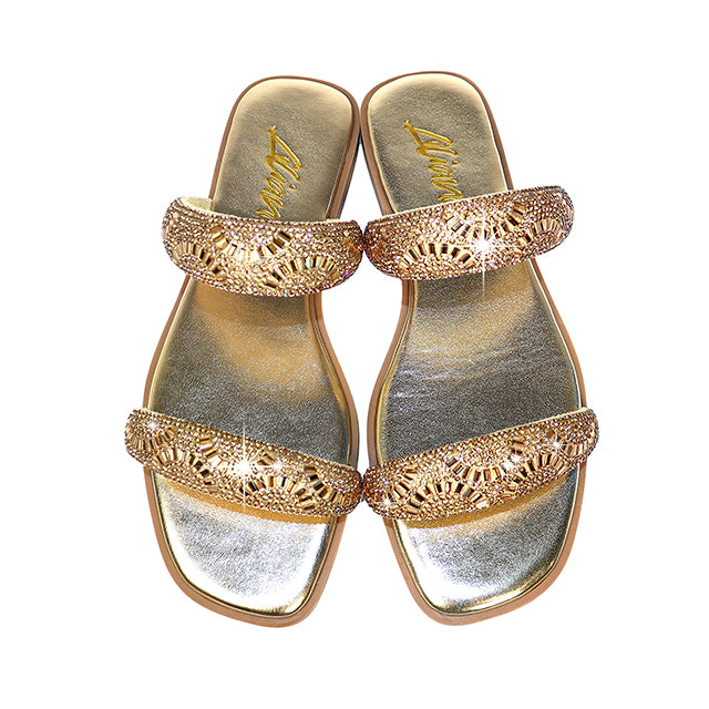 MASA-2 OPEN TOE RHINESTONE DUO BAND SANDSAL ROSE GOLD