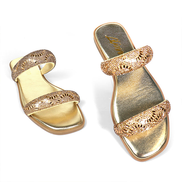 MASA-2 OPEN TOE RHINESTONE DUO BAND SANDSAL ROSE GOLD
