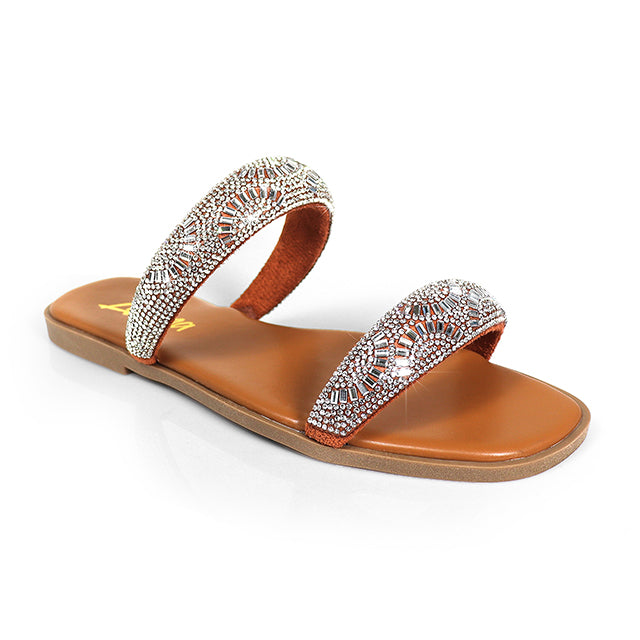 MASA-2 OPEN TOE RHINESTONE DUO BAND SANDSAL TAN