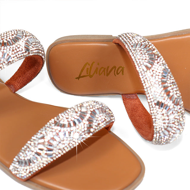 MASA-2 OPEN TOE RHINESTONE DUO BAND SANDSAL TAN