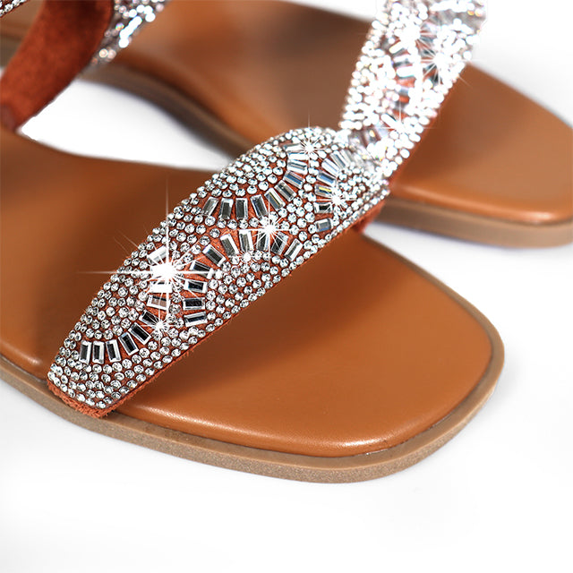 MASA-2 OPEN TOE RHINESTONE DUO BAND SANDSAL TAN