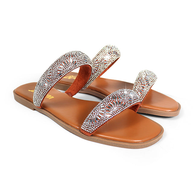 MASA-2 OPEN TOE RHINESTONE DUO BAND SANDSAL TAN