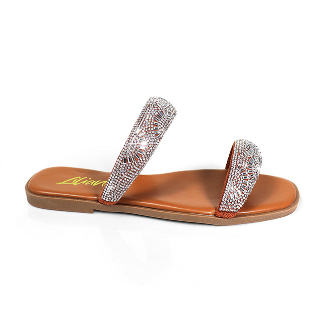 MASA-2 OPEN TOE RHINESTONE DUO BAND SANDSAL TAN