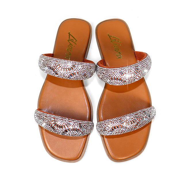MASA-2 OPEN TOE RHINESTONE DUO BAND SANDSAL TAN