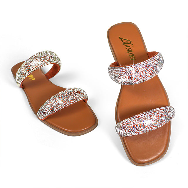 MASA-2 OPEN TOE RHINESTONE DUO BAND SANDSAL TAN