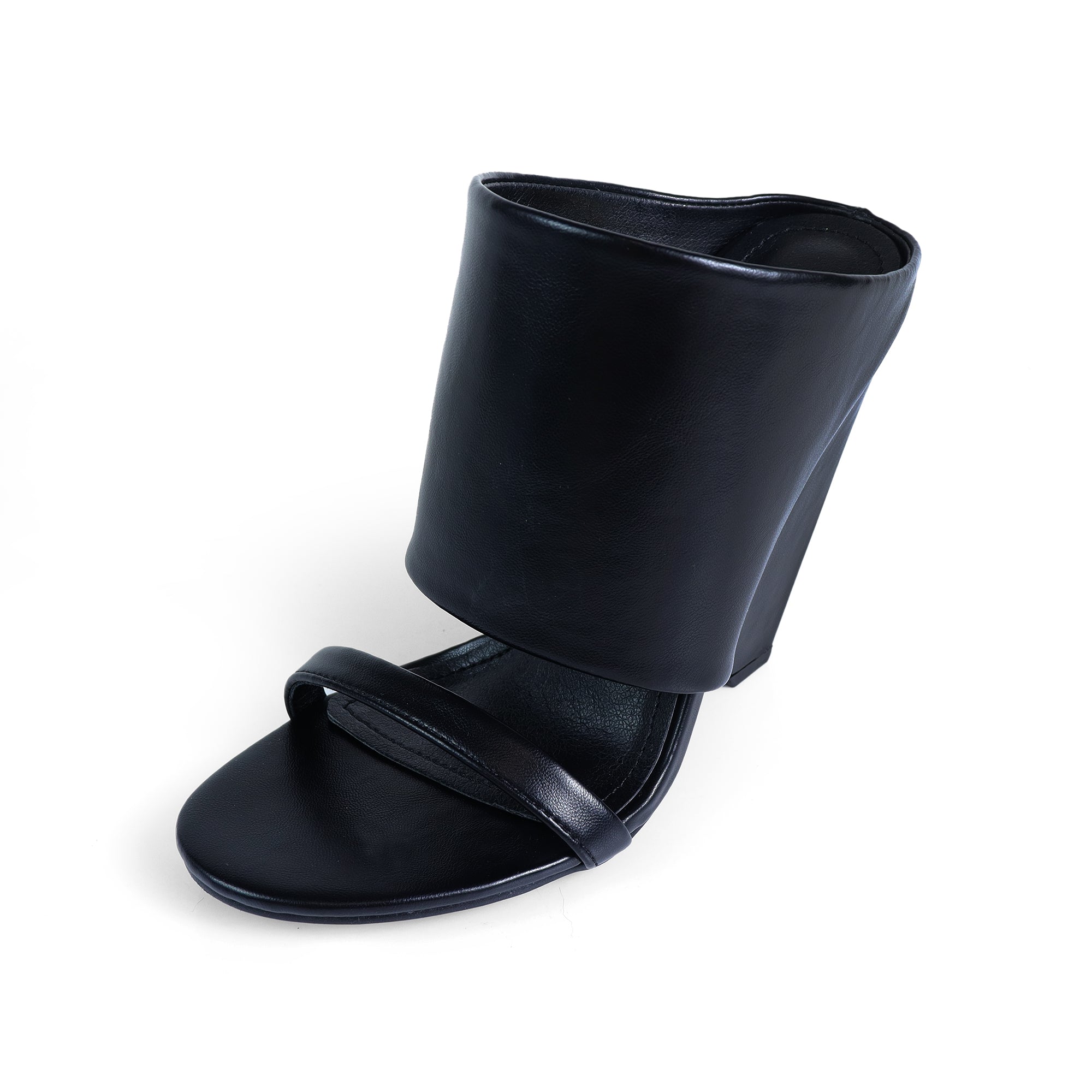 MAVERICK-1 OPEN TOE WEDGE SANDAL BLACK PU