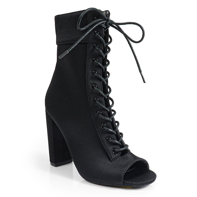 MAXIN-1 PEEP TOE CUT OUT LACE UP BOOTIE BLACK