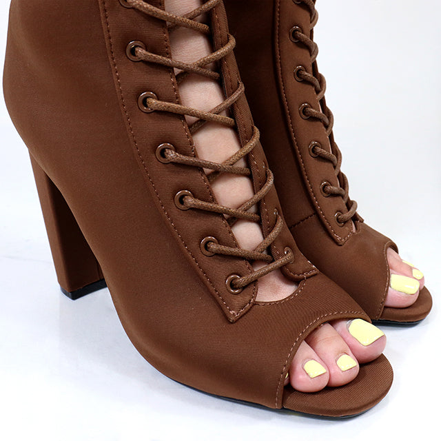 MAXIN-1 PEEP TOE CUT OUT LACE UP BOOTIE ESPRESSO