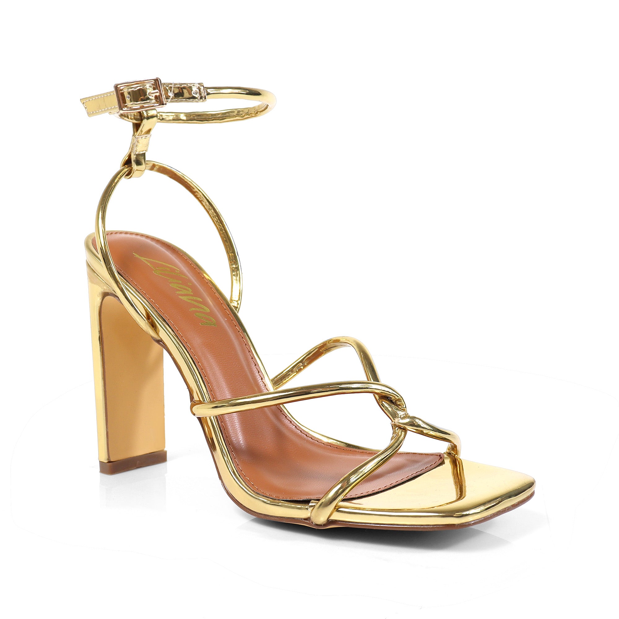 MAYAN-2 ANKLE STRAP HEEL GOLD