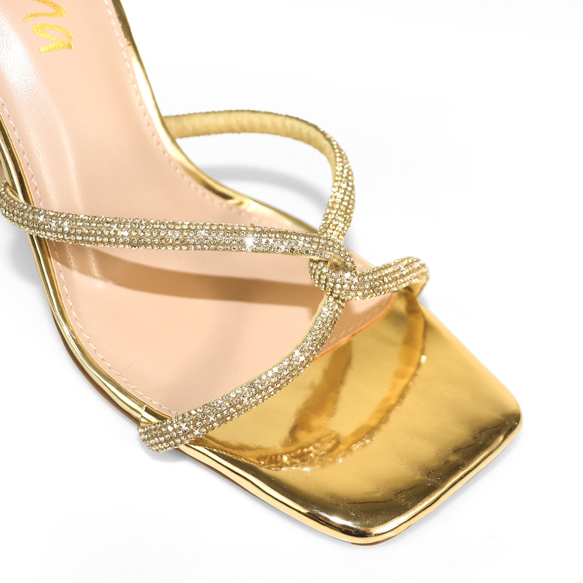 MAYAN-3 RHINESTONE  ANKLE STRAP HEEL GOLD