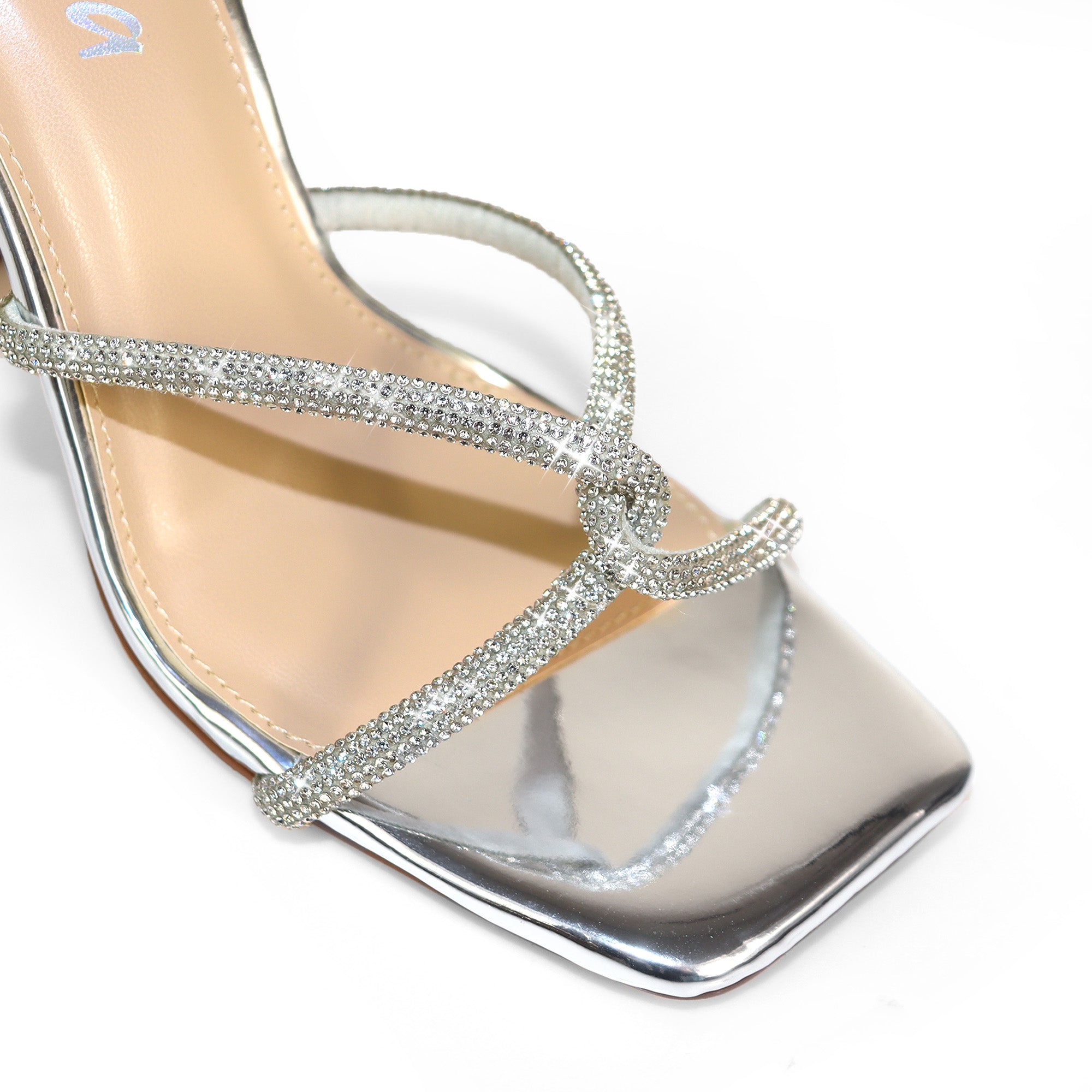 MAYAN-3 RHINESTONE  ANKLE STRAP HEEL SILVER