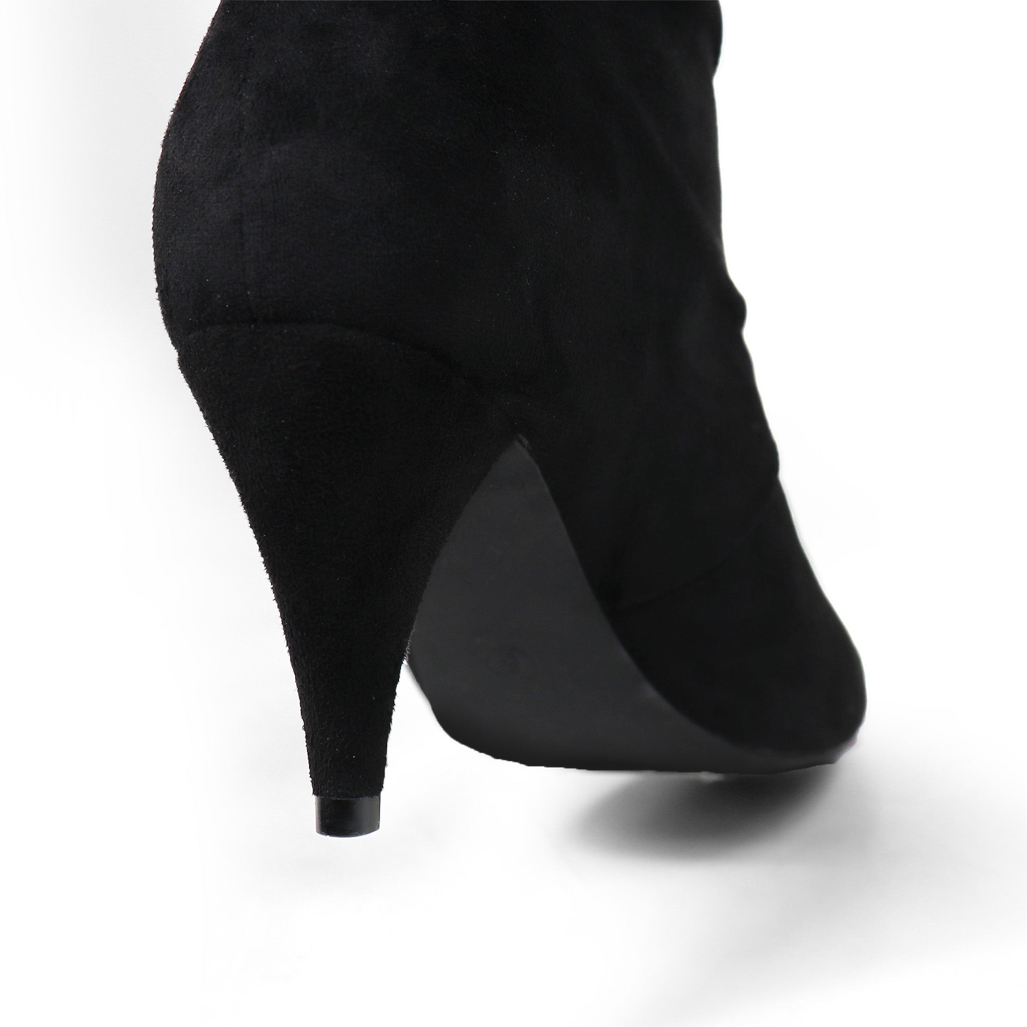 MEAGAN-1 POINTED TOE SLOUCH BOOTS / KITTEN HEEL BLACK SUEDE