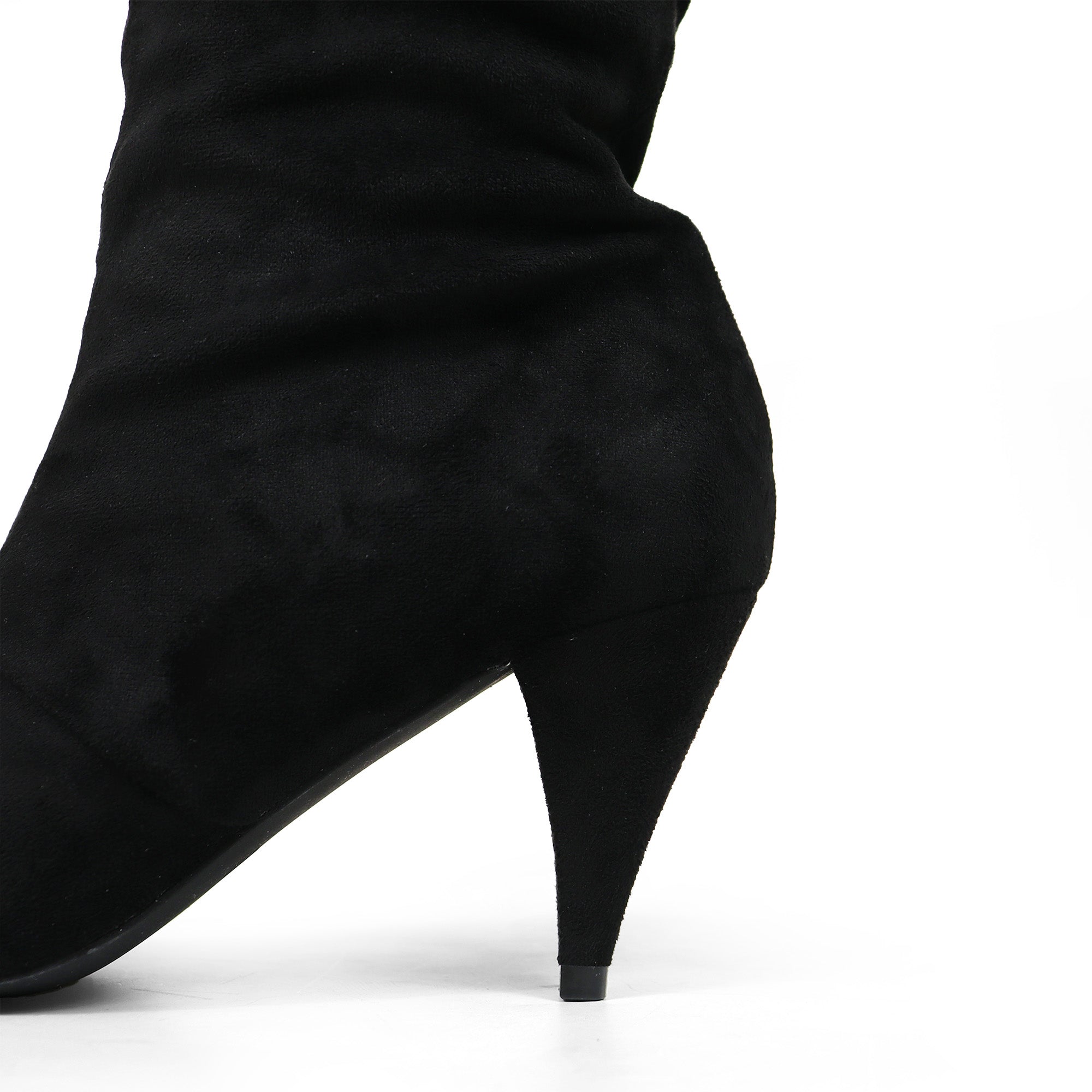 MEAGAN-1 POINTED TOE SLOUCH BOOTS / KITTEN HEEL BLACK SUEDE