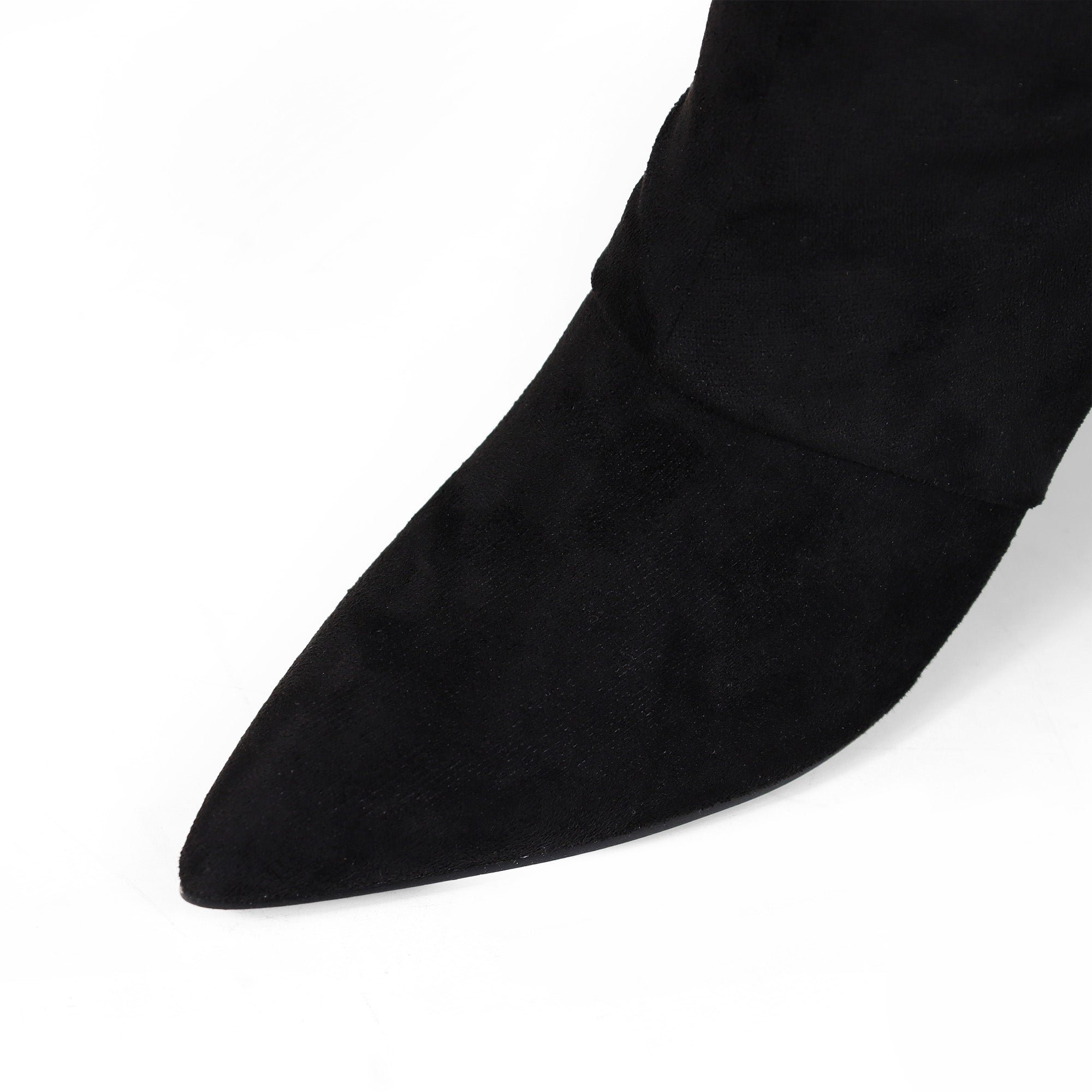MEAGAN-1 POINTED TOE SLOUCH BOOTS / KITTEN HEEL BLACK SUEDE