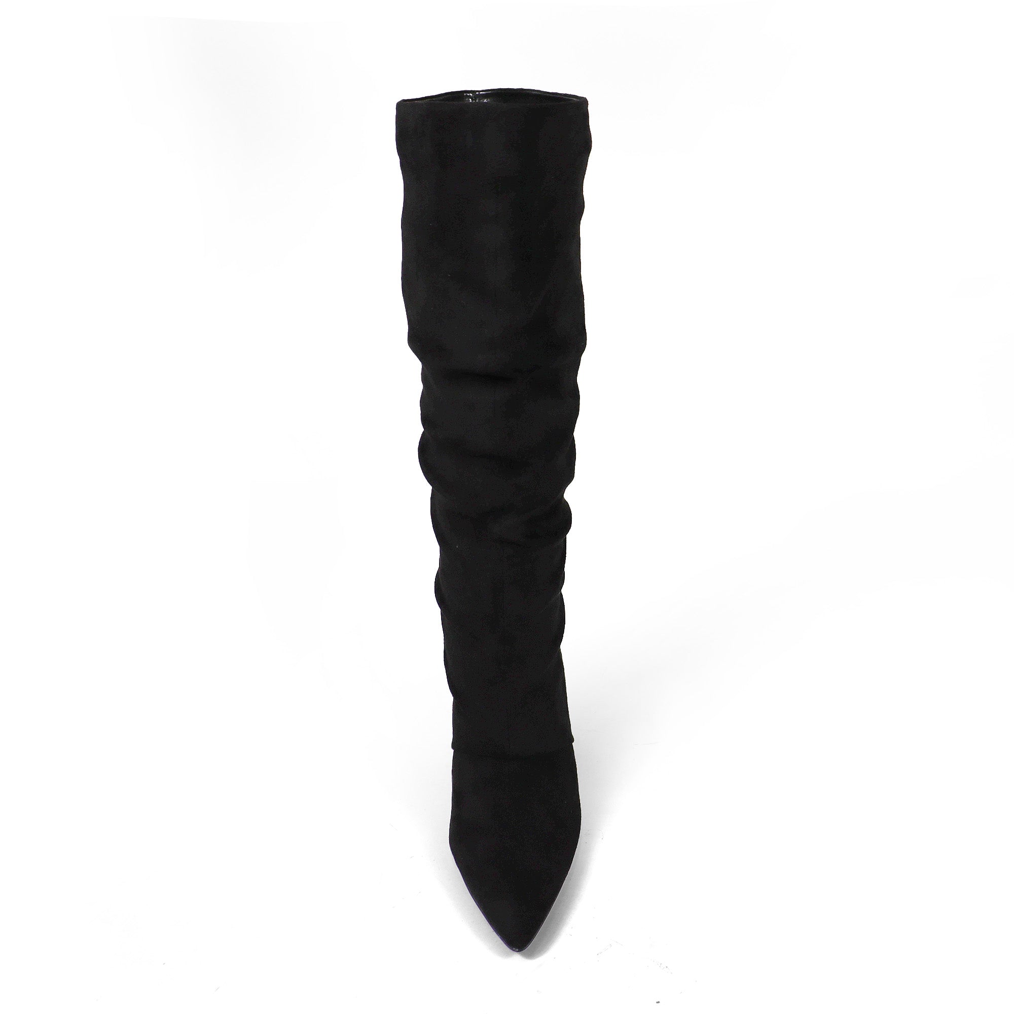 MEAGAN-1 POINTED TOE SLOUCH BOOTS / KITTEN HEEL BLACK SUEDE