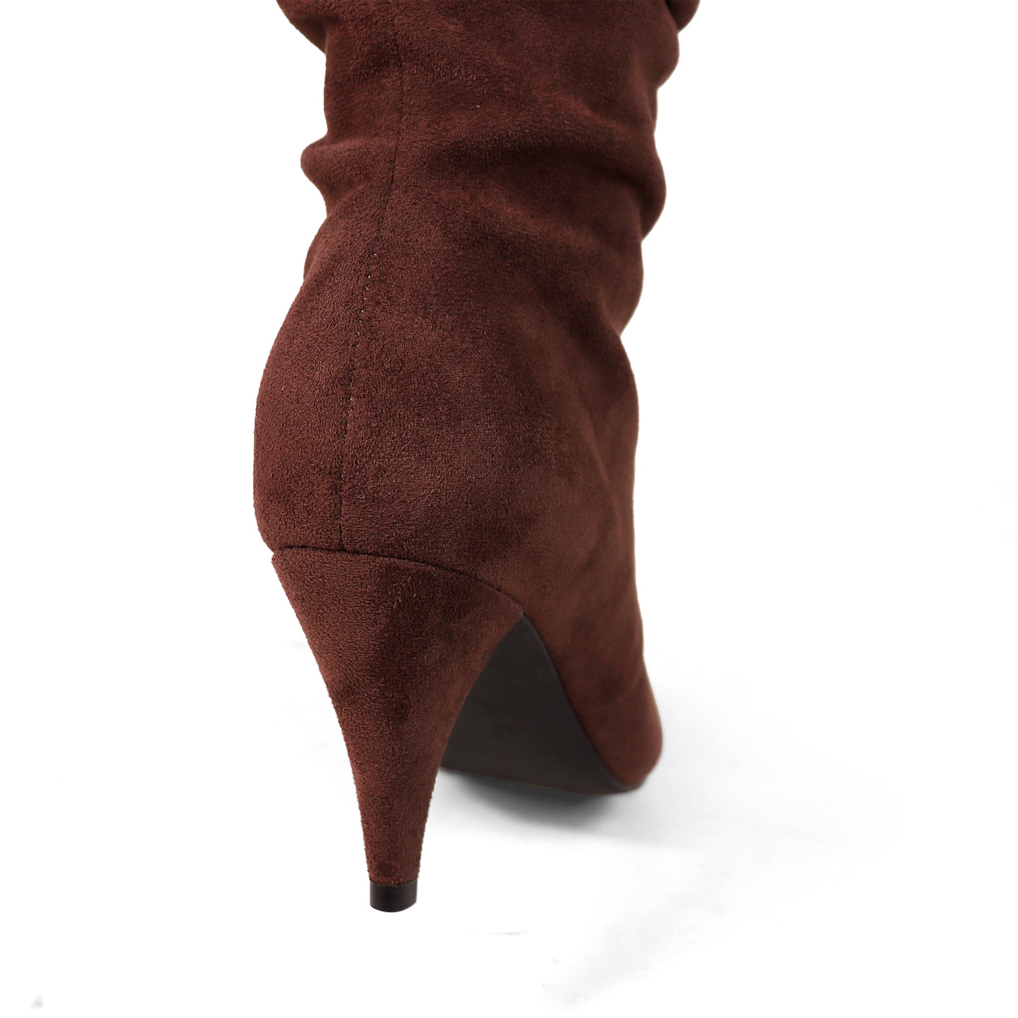 MEAGAN-1 POINTED TOE SLOUCH BOOTS / KITTEN HEEL BLACK CHOCOLATE