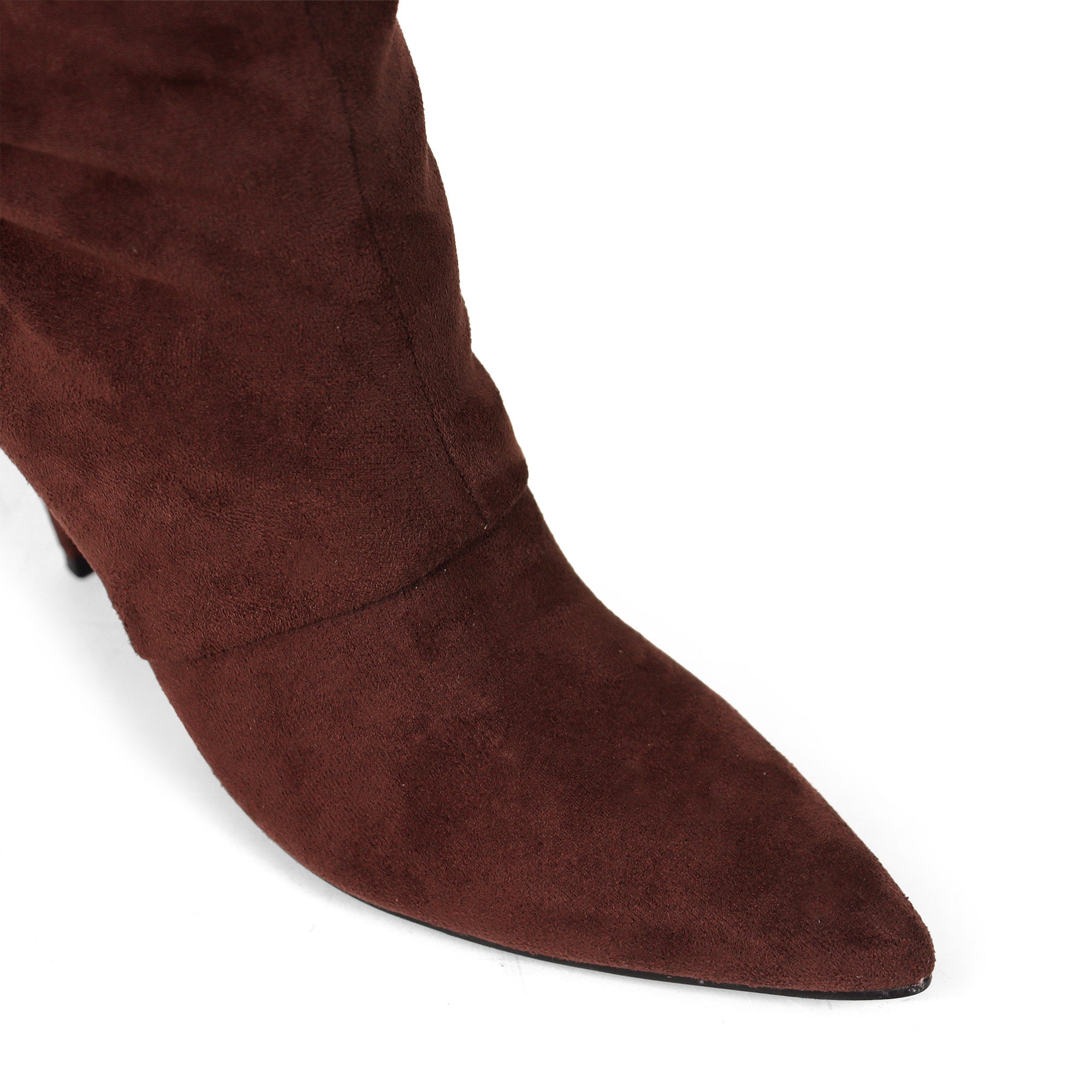 MEAGAN-1 POINTED TOE SLOUCH BOOTS / KITTEN HEEL BLACK CHOCOLATE