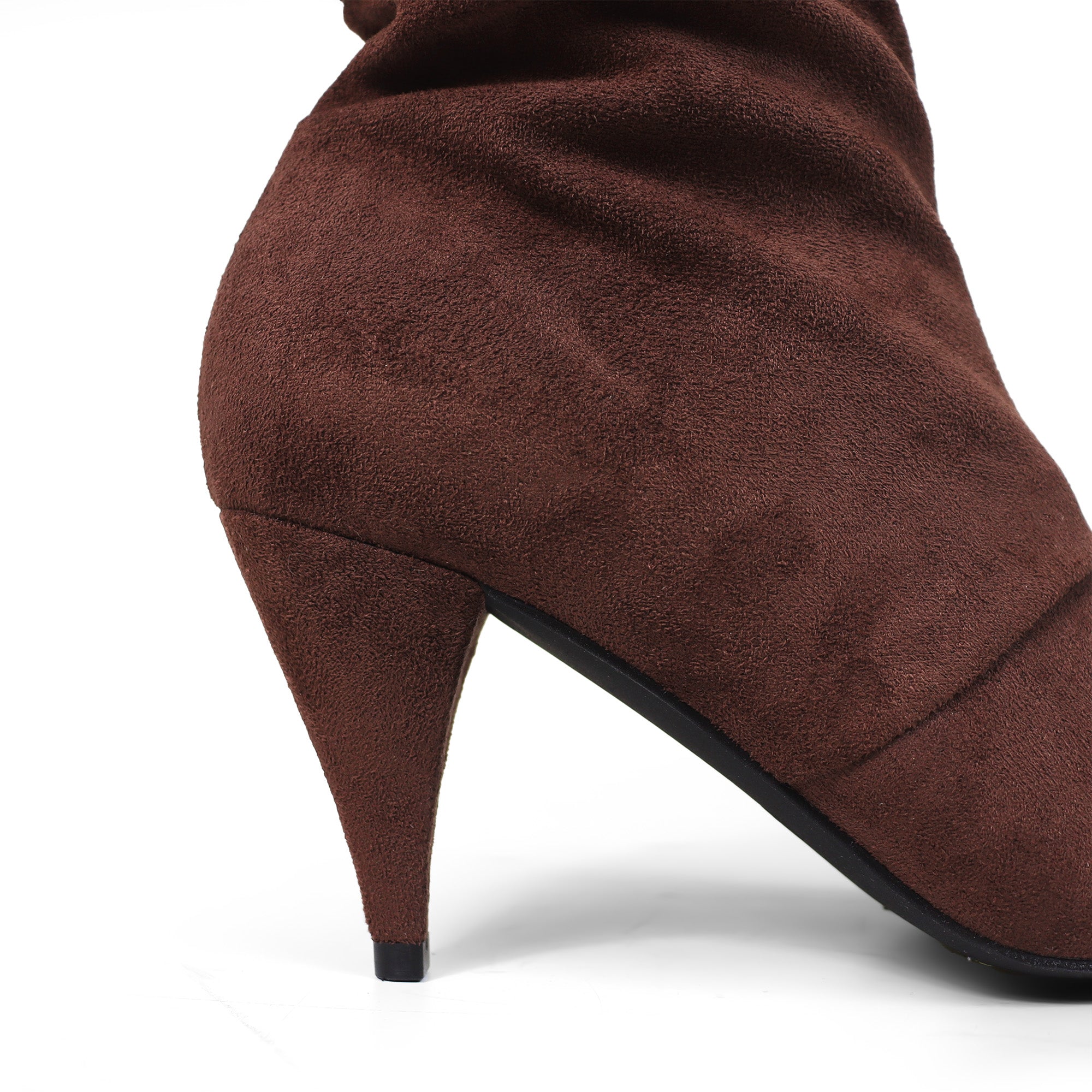 MEAGAN-1 POINTED TOE SLOUCH BOOTS / KITTEN HEEL BLACK CHOCOLATE