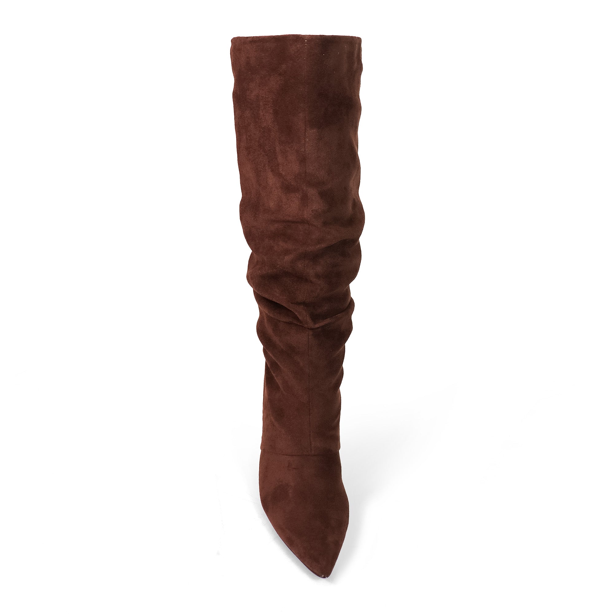 MEAGAN-1 POINTED TOE SLOUCH BOOTS / KITTEN HEEL BLACK CHOCOLATE