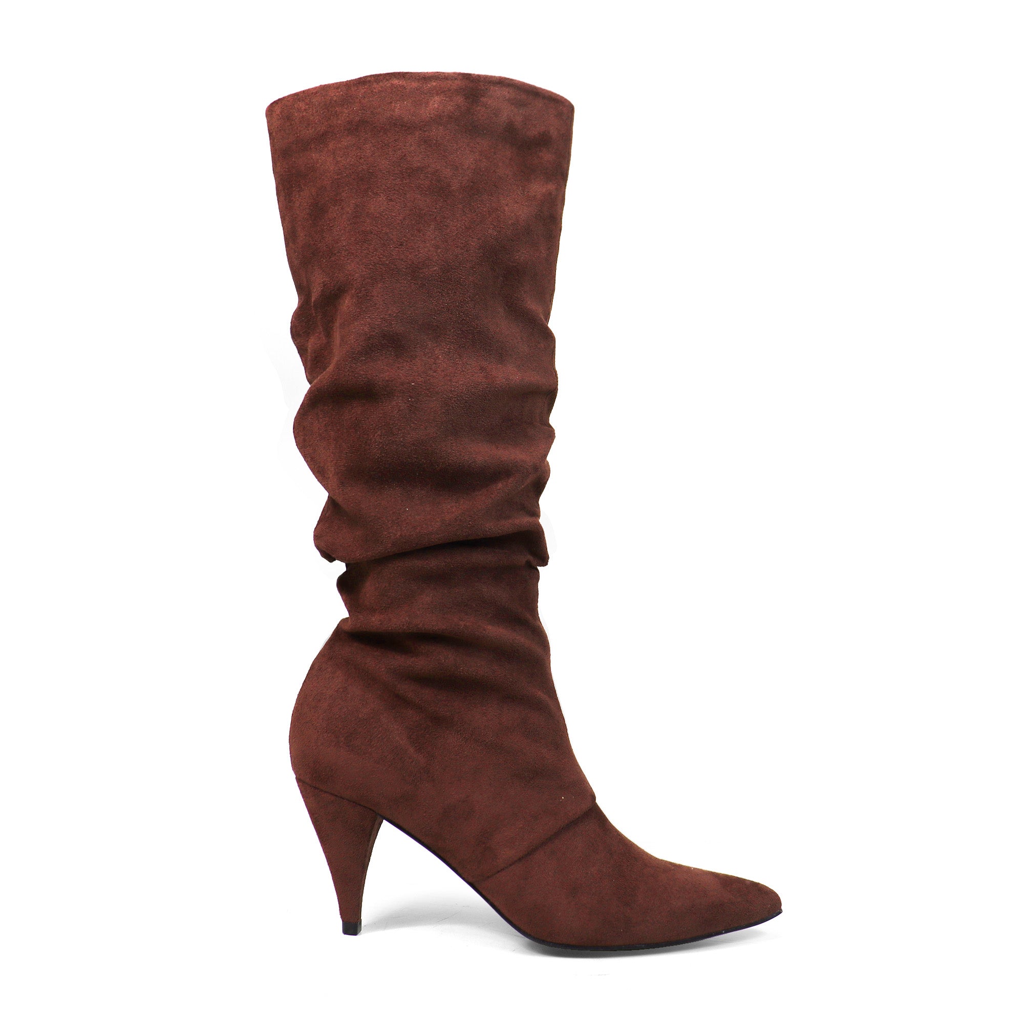 MEAGAN-1 POINTED TOE SLOUCH BOOTS / KITTEN HEEL BLACK CHOCOLATE