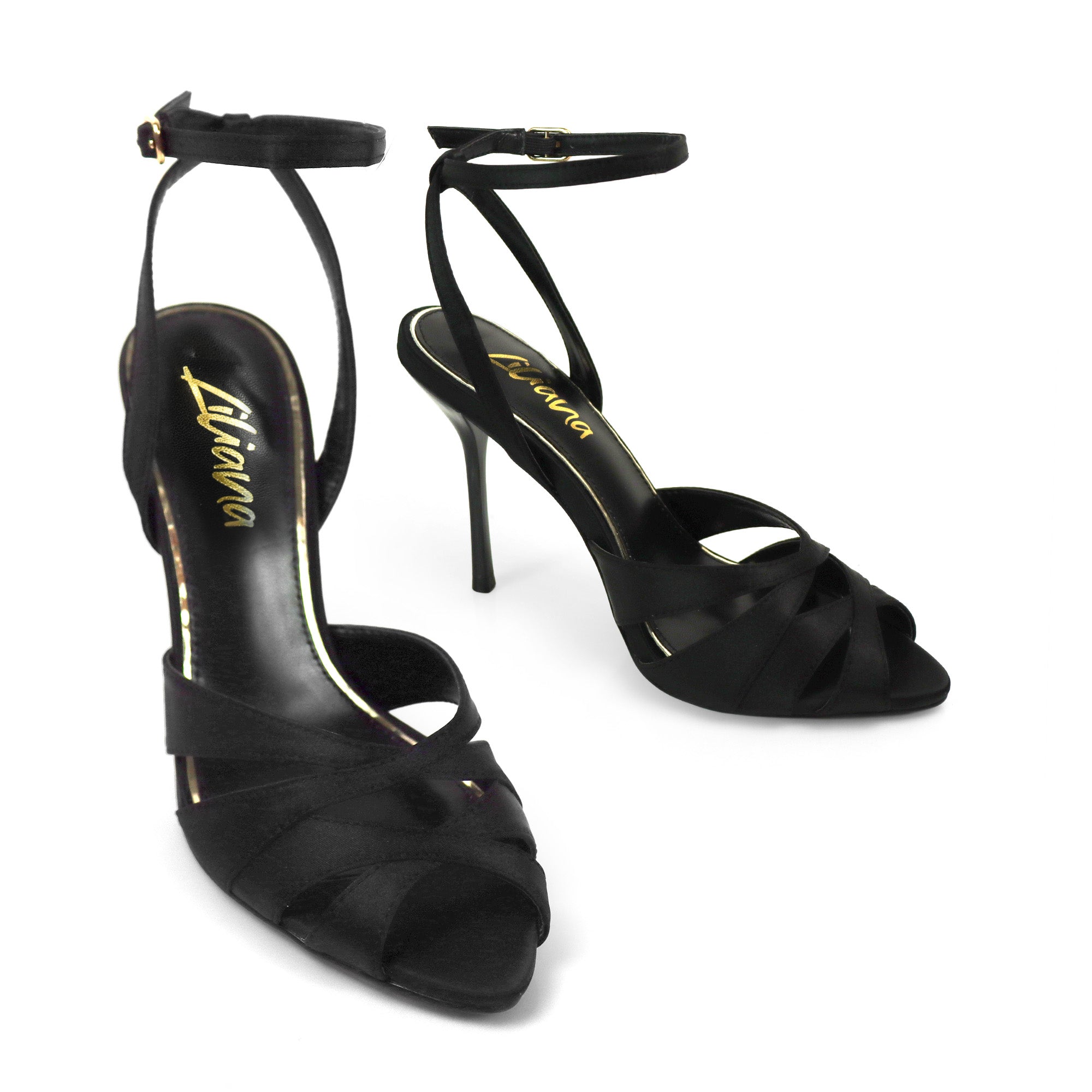 MELIA-1 STRAPPY CRISS-CROSSED OPEN-TOED HEEL WITH ANKLE STRAP BLACK