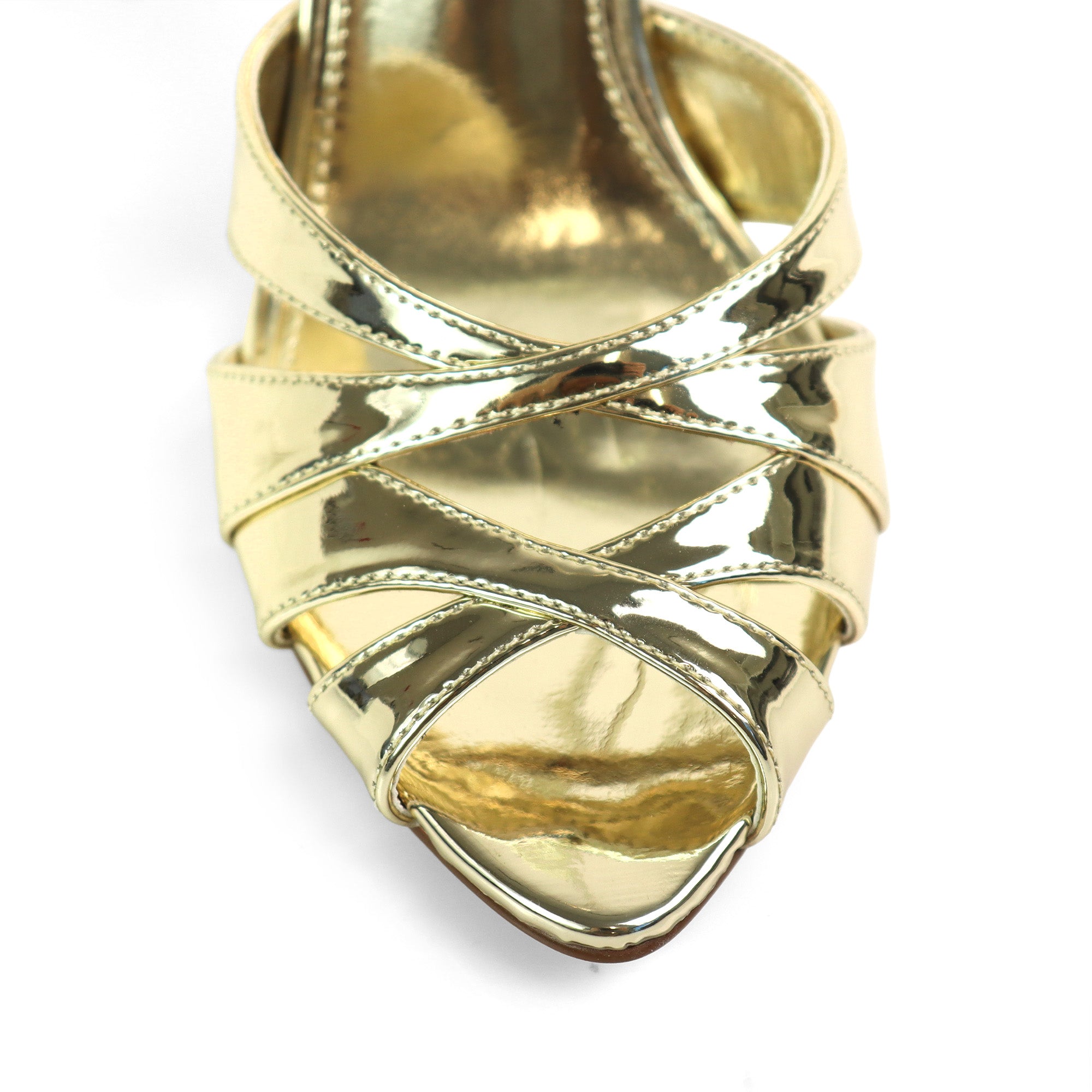 MELIA-1 STRAPPY CRISS-CROSSED OPEN-TOED HEEL WITH ANKLE STRAP GOLD